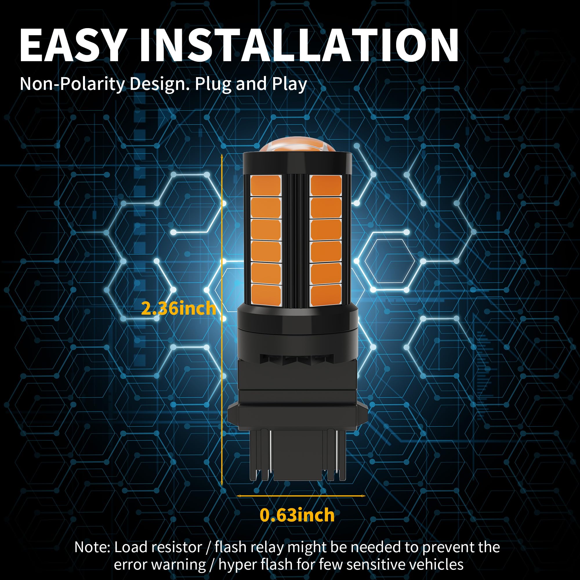 Yorkim 3157 LED Light Bulbs, Amber, Super Bright, Pack of 2, for Brake Lights and Reverse Lights