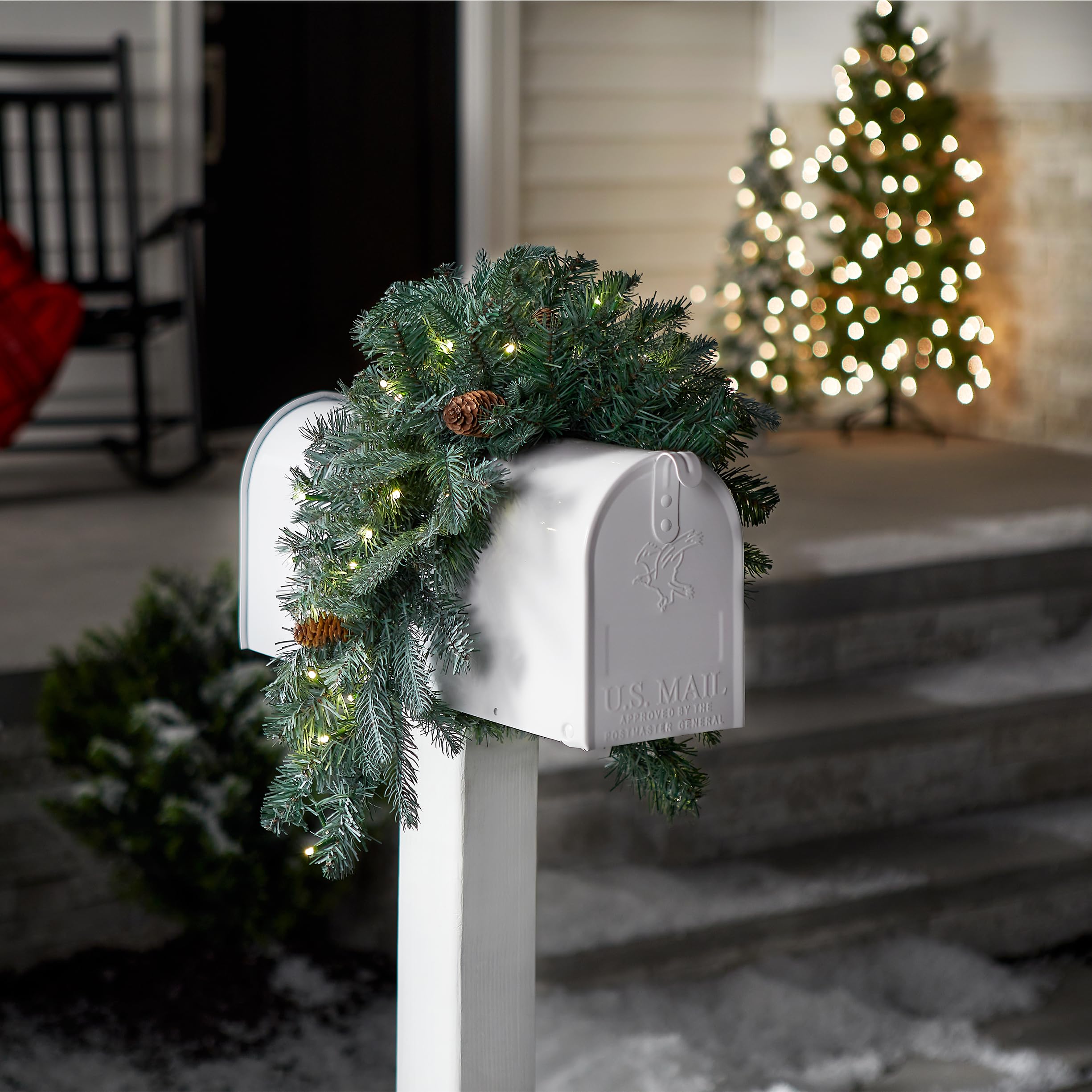 National Tree Company Pre-Lit Artificial Christmas Mailbox Swag With Battery-Operated Led Lights - 36&quot;