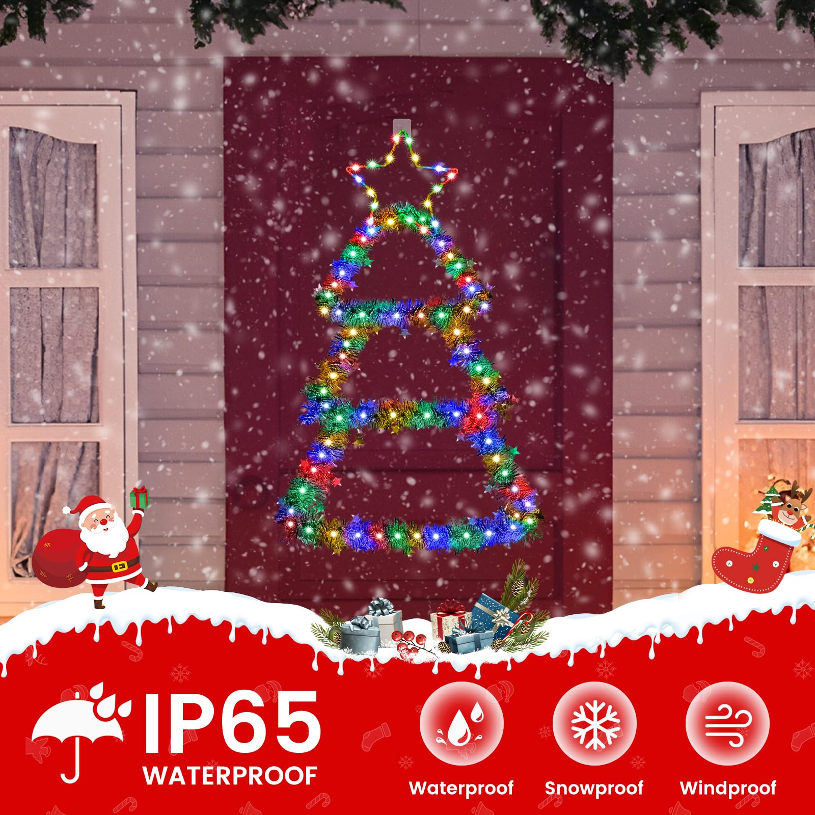 Elktry Led Christmas Decorations Lights, 2.2Ft Multicolor And Warm White Lighted Christmas Tree With Silver Tinsel, Battery Operated Hanging Lights For Indoor Outdoor, Window Wall Door Home Decor