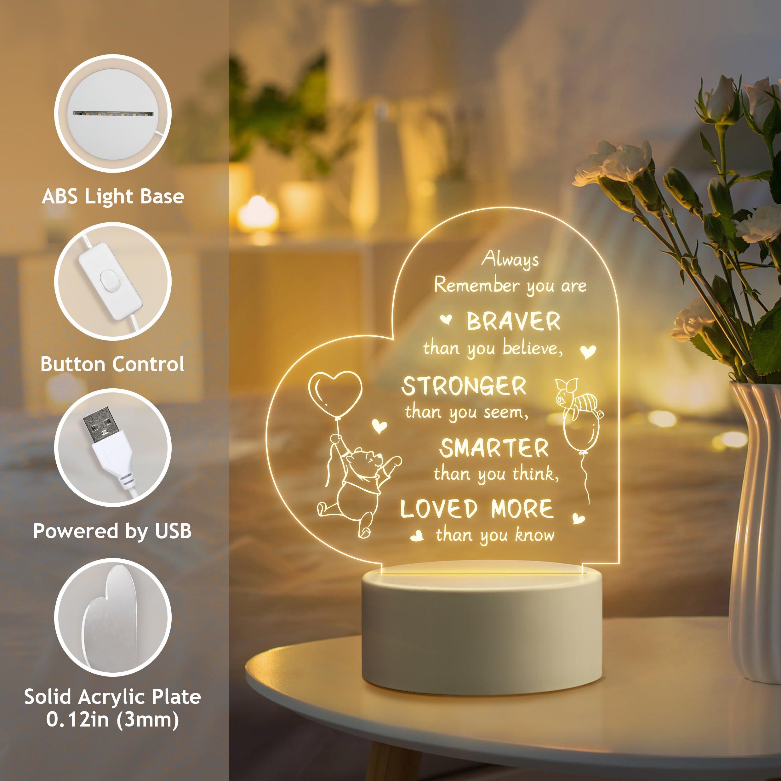 Cute Bear Gifts For Women Friends Kids - Inspirational Bear Night Lamp - Perfect Gifts For Birthday Christmas Valentines Anniversary Baby Shower, Show Strength And Love