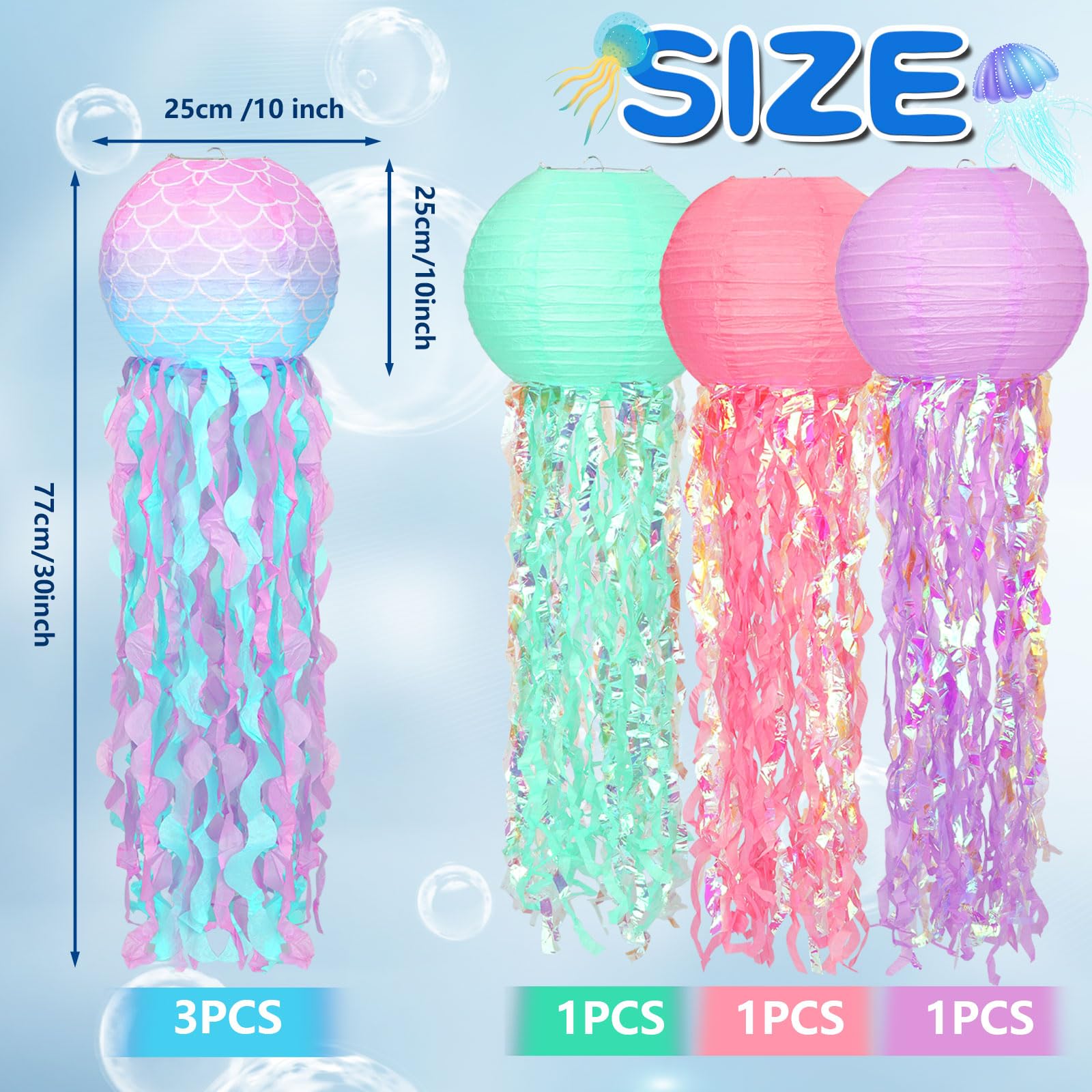 Mermaid Birthday Decorations 6Pcs Jellyfish Paper Lanterns Gradient Colorful Jelly Fish Paper Lanterns Hanging Lantern For Merma