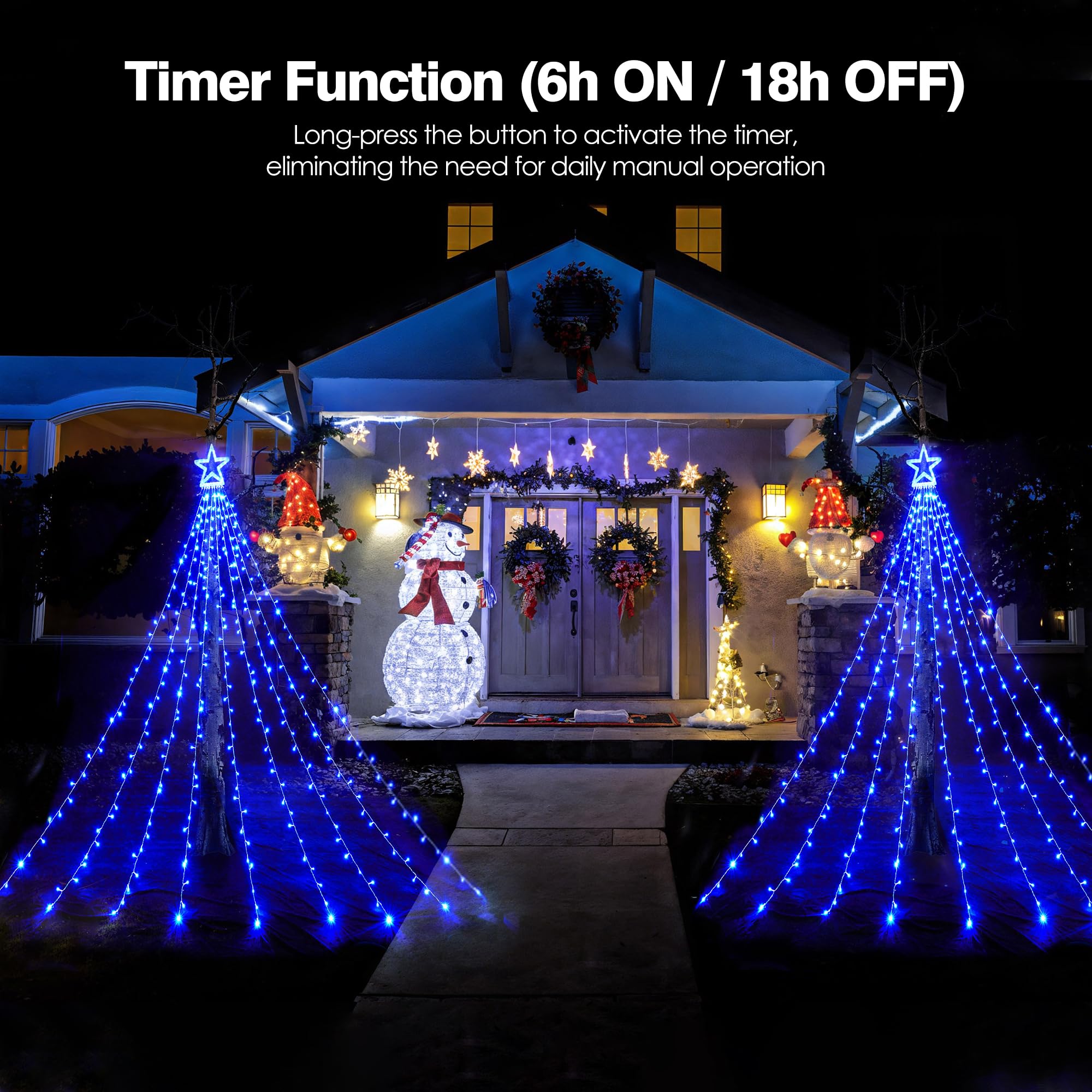 Blctec Outdoor Christmas Decorations 317 Leds Christmas Lights With 9 Strands 11.9Ft Waterfall Christmas Tree Lights  8 Modes  Ul Certified  Waterproof  Topper Star & Timer For Yard Patio D?Or  Blue