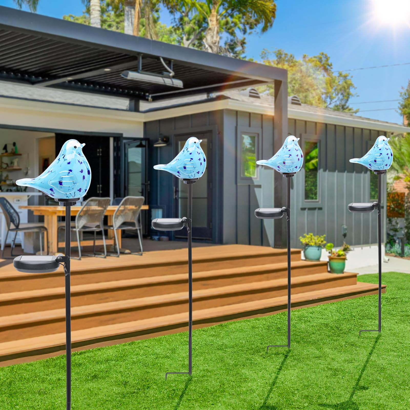Bshine Solar Garden Bluebird Lights, Hand Blown Glass, Waterproof Stake Decor, Outdoor Decor for Paths, Lawns, Model 5003930