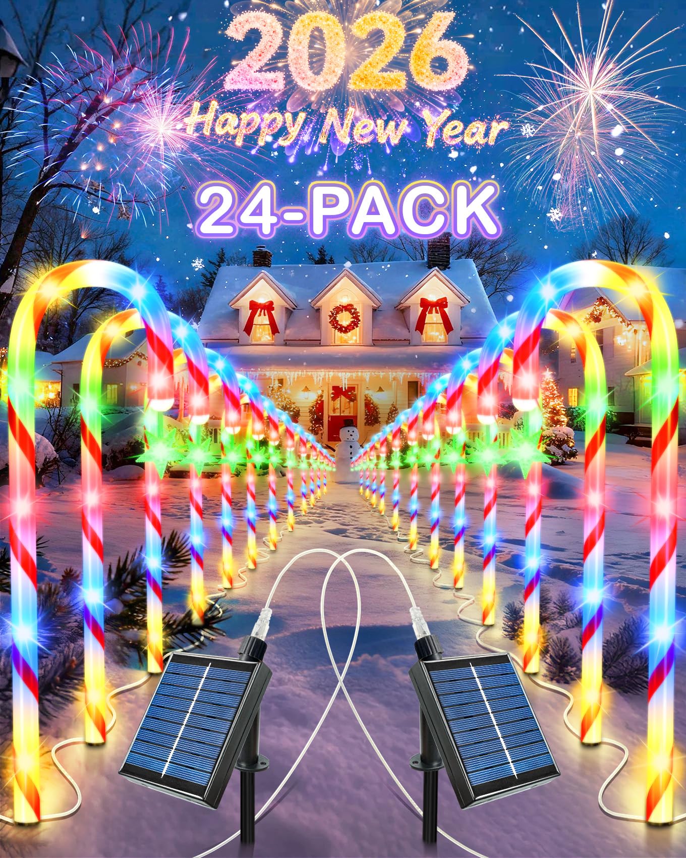 Anordsem Solar Christmas Decorations Outdoor: 21 Candy Cane Stake Lights 24 Pack - Waterproof Led 8 Colorful Lighting Models For Yard Garden Pathway Xmas Decor - 2026 New Year Gifts For Homeowners