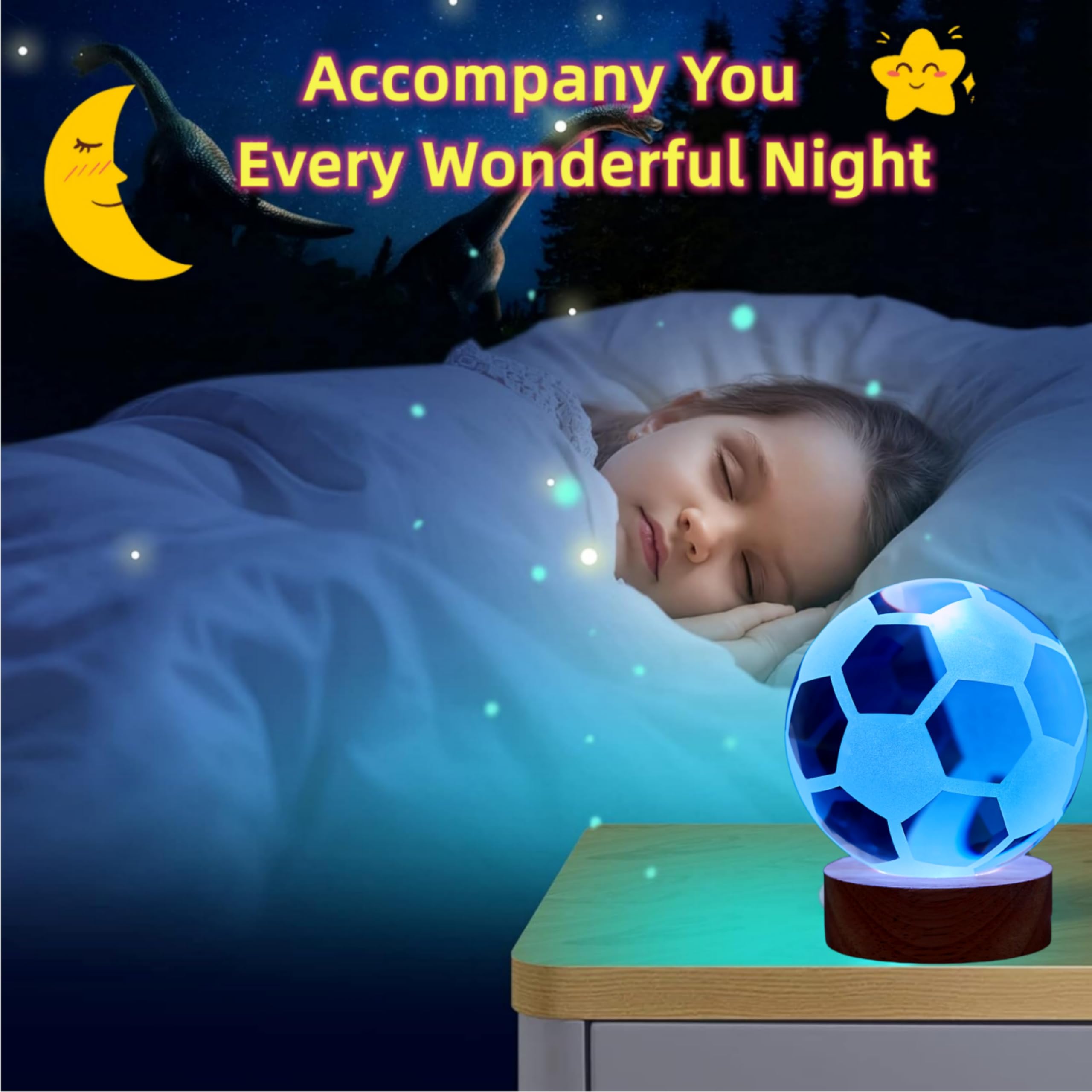 Digfpwt Soccer Crystal Ball Lamp,3.15 Inch 3D K9 Crystal Ball Night Light With Wooden Base,Soccer Lamp Gift For Soccer Fans,Foot