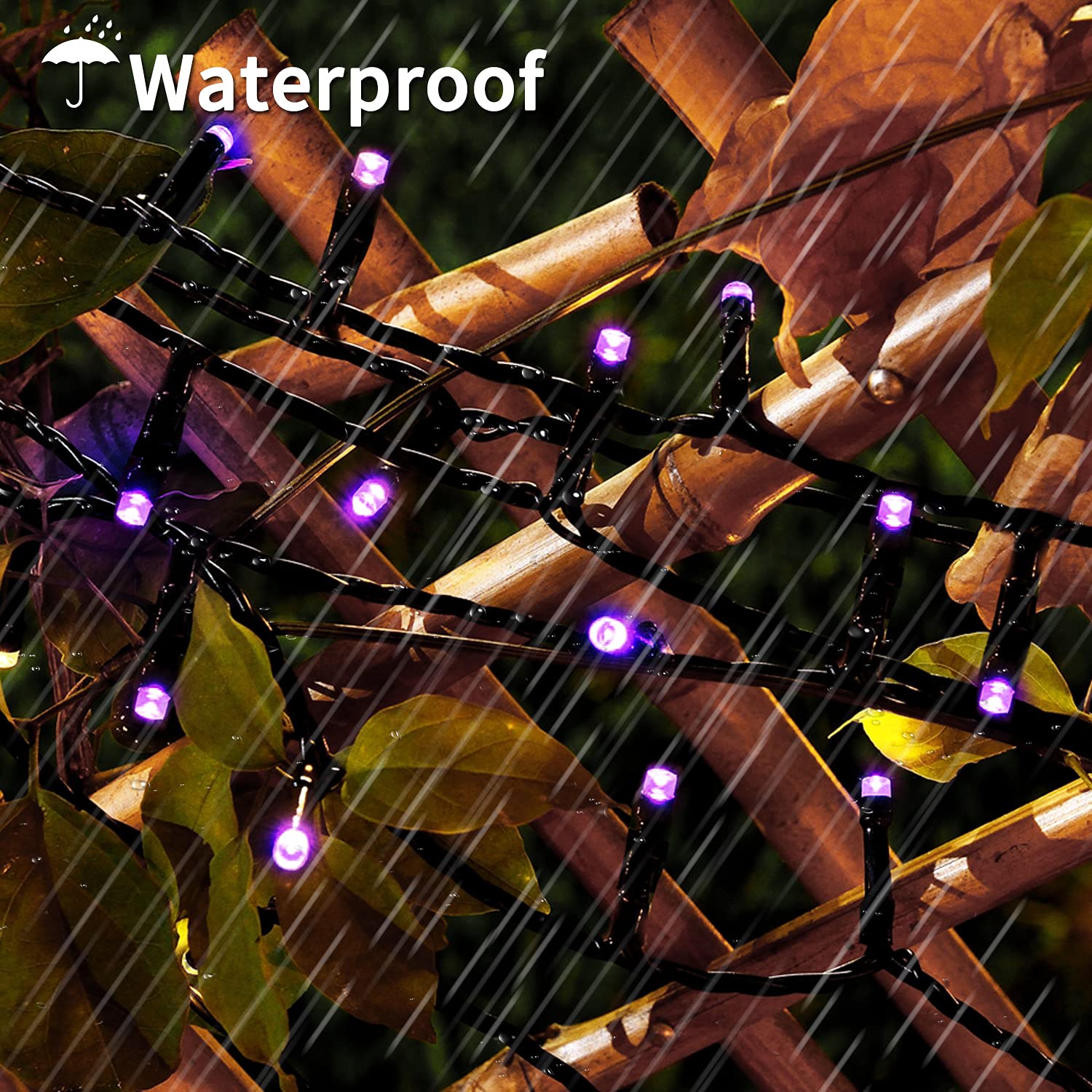 JMEXSUSS Christmas String Lights, 250 LED, 91.5ft, Purple, Waterproof, 8 Lighting Modes, Connectable for Outdoor Decorations