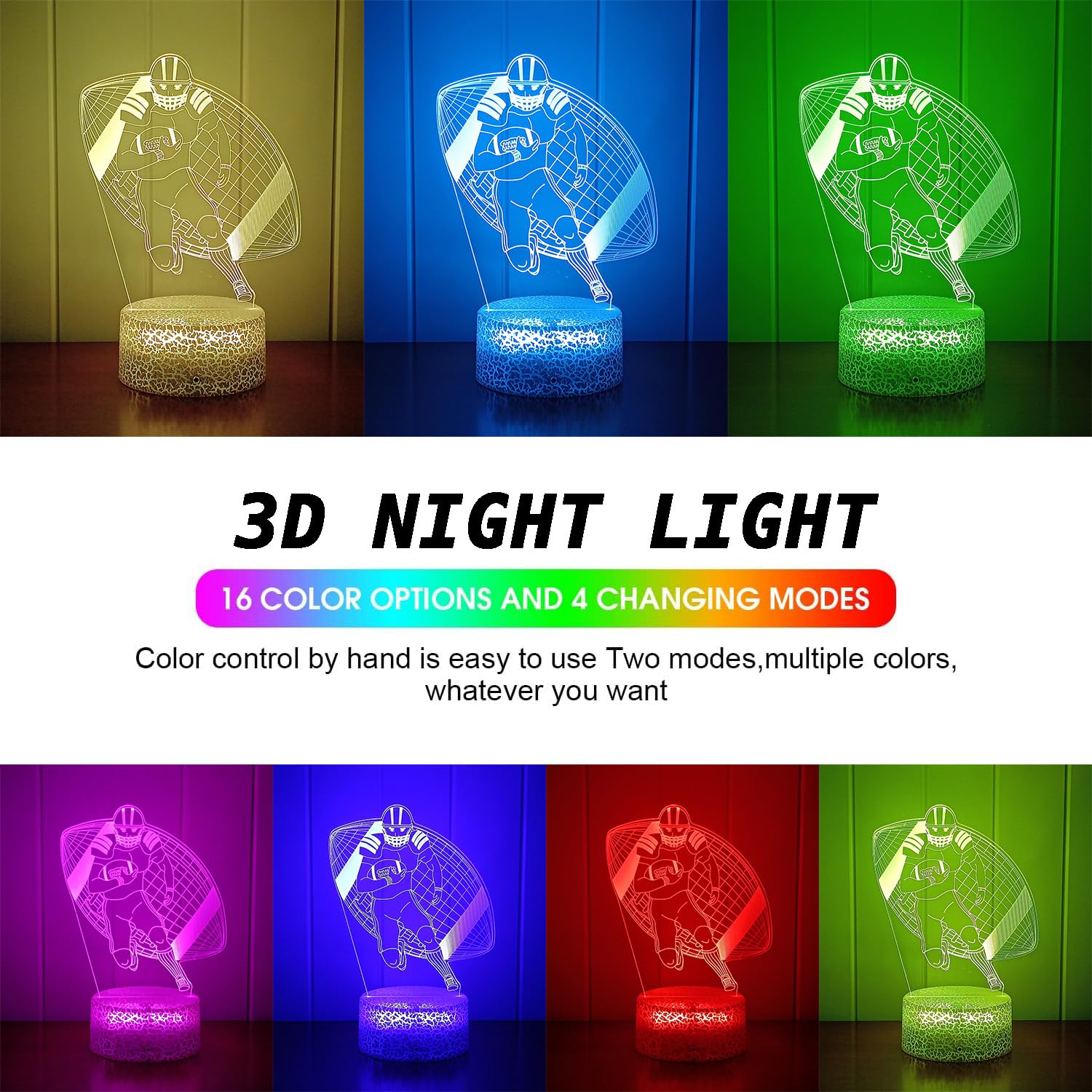 Ledergo Football Night Light For Boys, 3D Illusion Night Lamp16 Colors Changing With Smart Touch & Remote Control Bedroom Decor