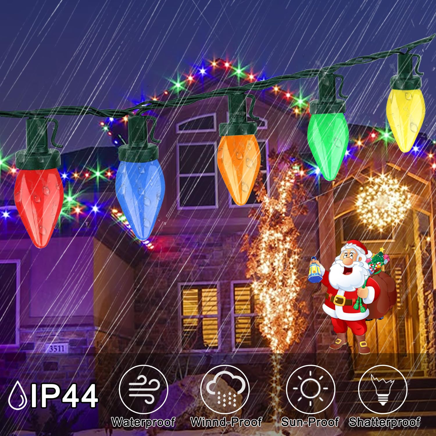 Couah C7 Christmas Lights Battery Operated 24Ft,50Led C7 Christmas Lights Battery Powered Led Battery Powered Lights For Indoor