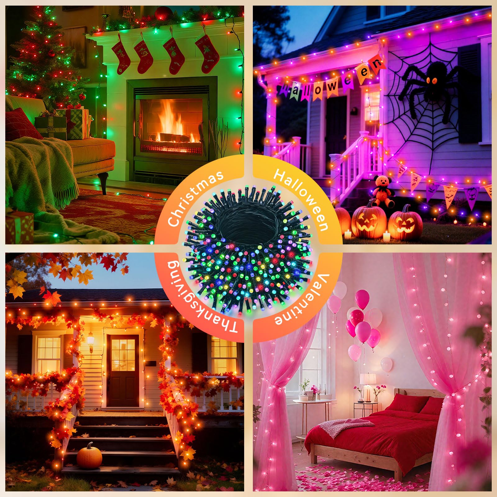 Lithome 164Ft 500 Led Color Changing Christmas String Lights Outdoor  35 Colors Rgb Christmas Lights With Remote  Dimmable Led String Light Plug In  Xmas Tree Light Indoor For Holiday Party Decor