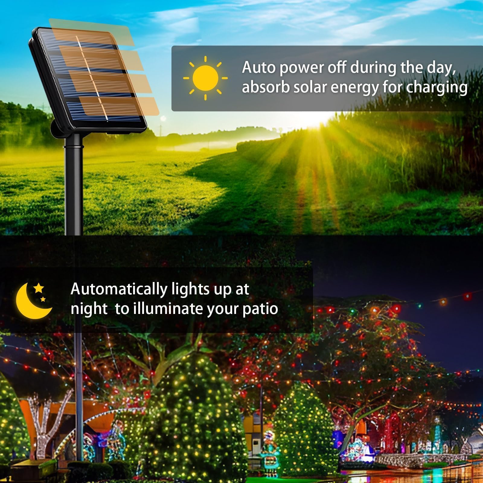 SyouHome Solar String Lights, 400 LED, 156Ft, 8 Modes, Waterproof, Multicolor, 4 Pack