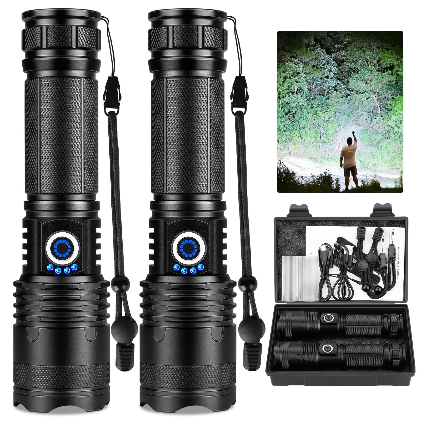 Rechargeable Flashlights 990,000 High Lumens 2 Pack, Led Super Bright Flashlight with 5 Modes & IPX7 Waterproof, 15H Running Tim