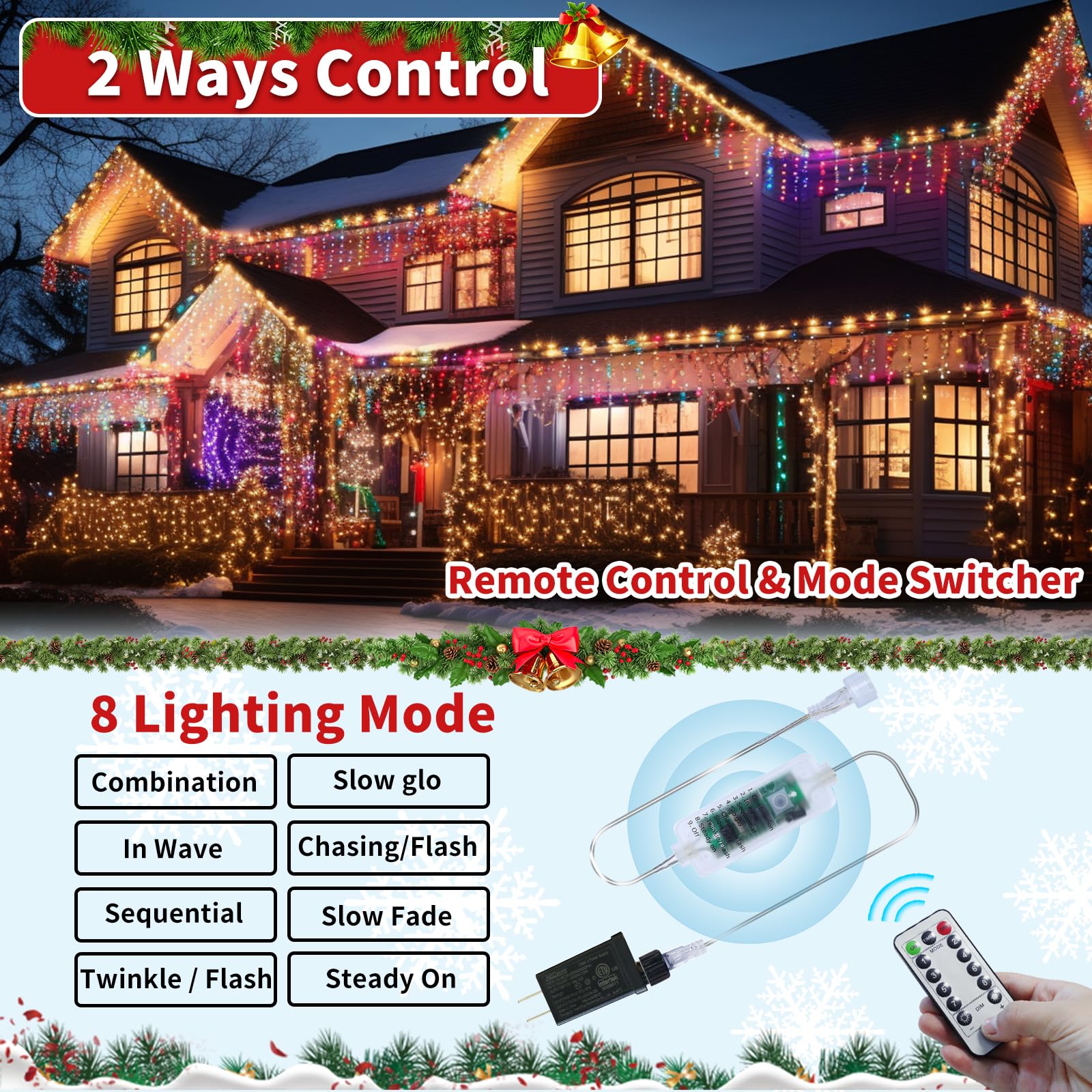 Icicle Christmas Lights Waterproof - Multi Color 65Ft 506 Led Icicle Lights For Outside Decorations With Remote, Plug-In Icicle