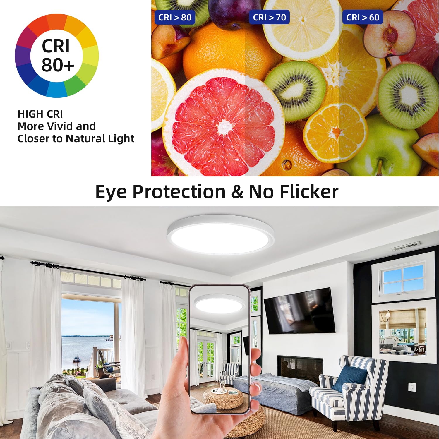 4Pack 16Inch Led Flush Mount Ceiling Light: 32W 3480Lm Low Profile Led Ceiling Light, 3000K/4000K/6000K 3 Color Selectable Super Slim Led Round Flat Ceiling Light For Room Hallway Bathroom, White