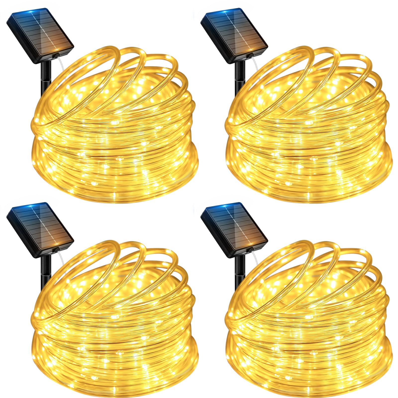 btfarm 4 Pack Solar Rope Lights  120LED 46FT Solar String Lights Outdoor Waterproof  8 Lighting Modes Solar Powered Band Tube for Outside Garden Tree Christmas Yard Patio Wedding Decor  Warm White