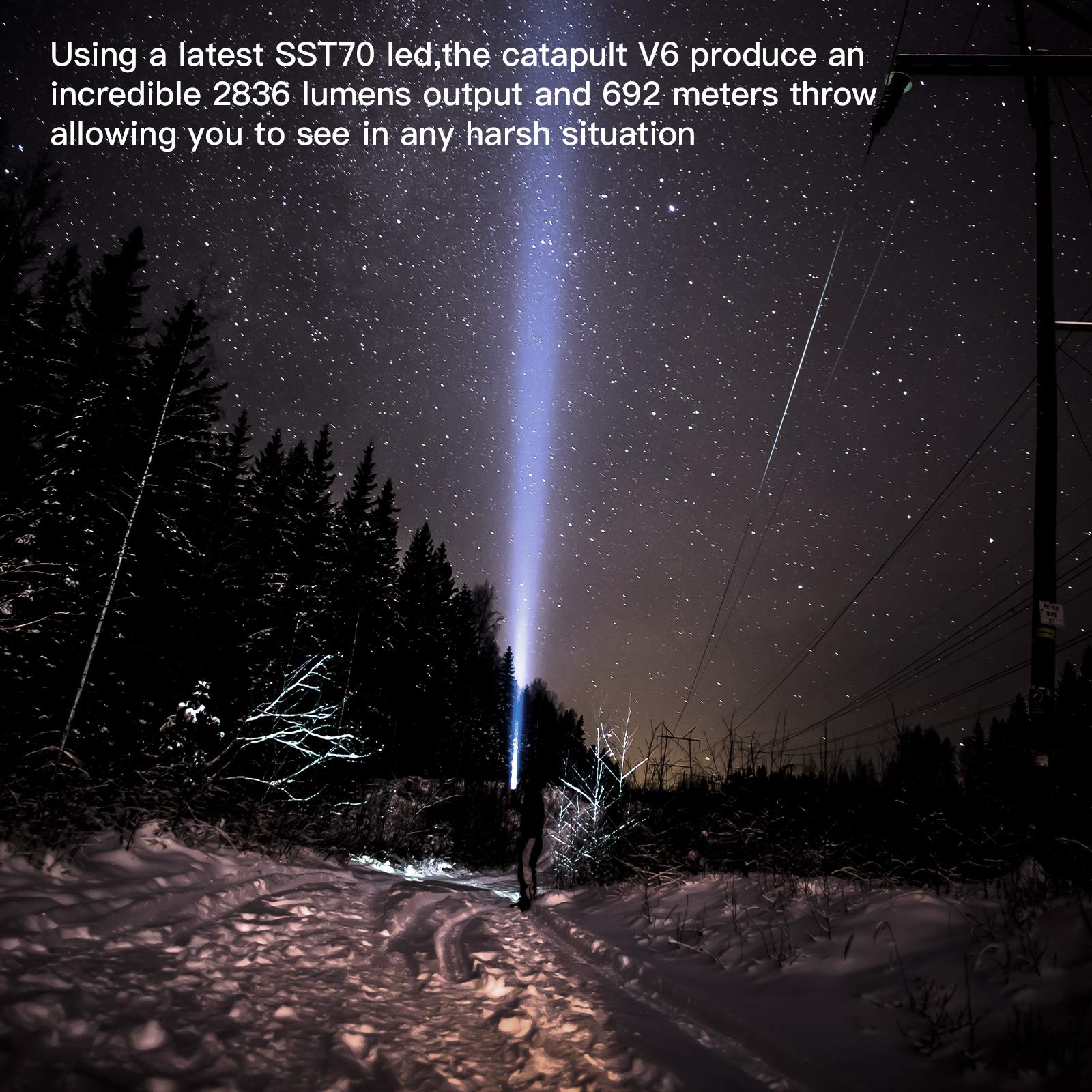 ThruNite Catapult V6 Rechargeable Flashlight, 2836 Lumens, 692m Beam, Black Cool White, Tactical LED for Camping & Hiking