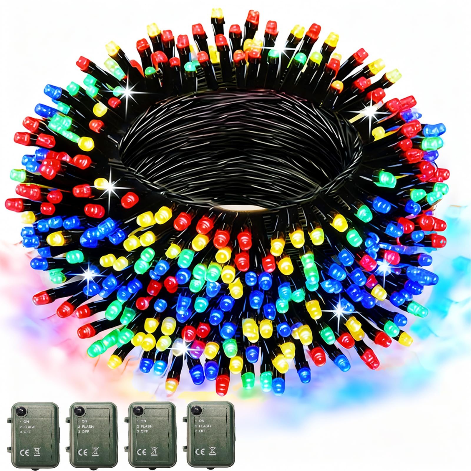 Colorful Battery Powered String Lights  4 Pack Total 66.6 Ft 200 Led String Fairy Lights Indoor Outdoor Christmas Decoration  Twinkle Fairy Light For Party Room Classroom Xmas Tree Party Decor