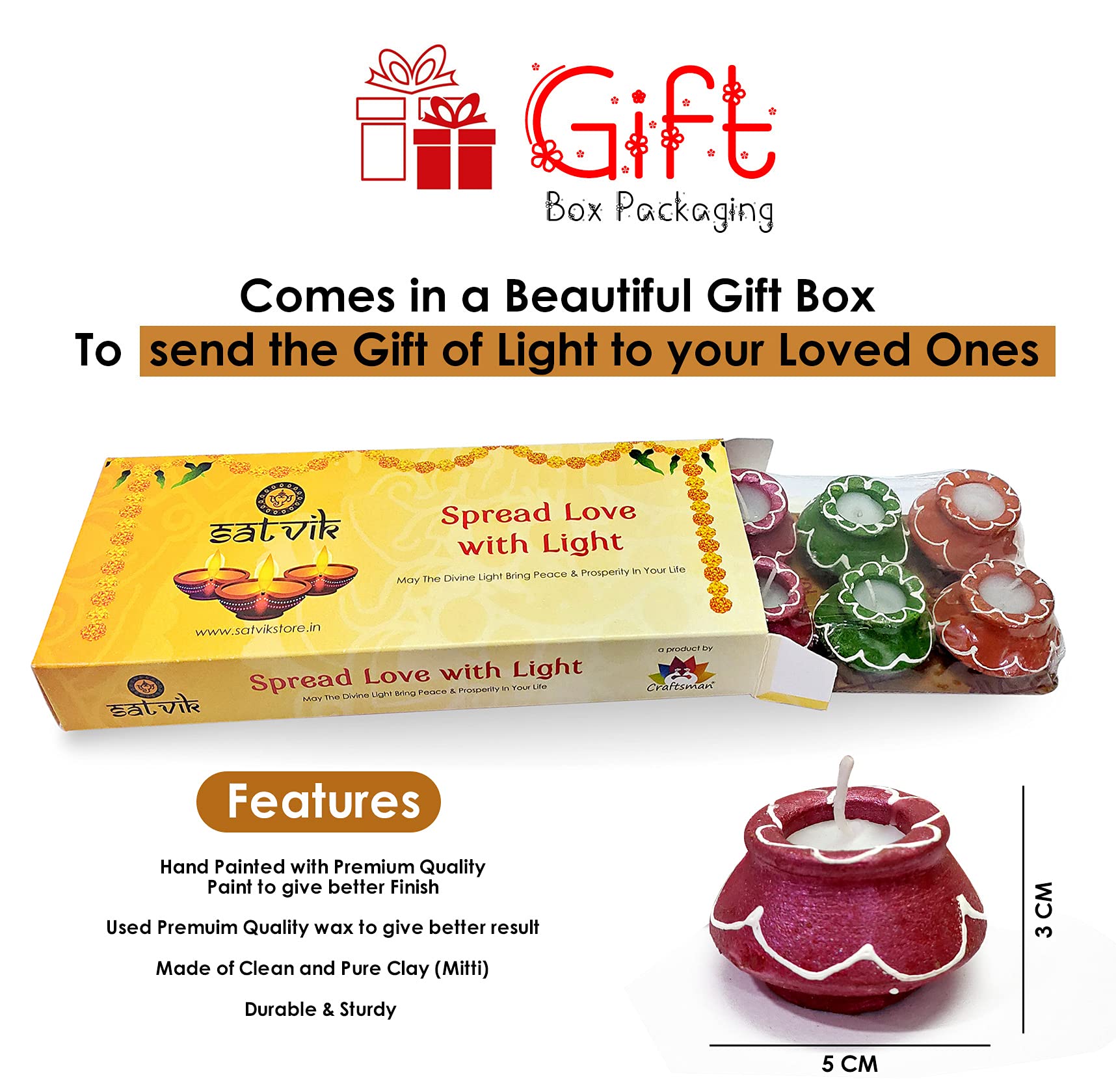 SATVIK 10 Pc Set Matki Clay Diya Diwali Wax Filled Dia for Puja Pooja Traditional Handmade Terracotta Earthen Vilakku Oil Lamp D