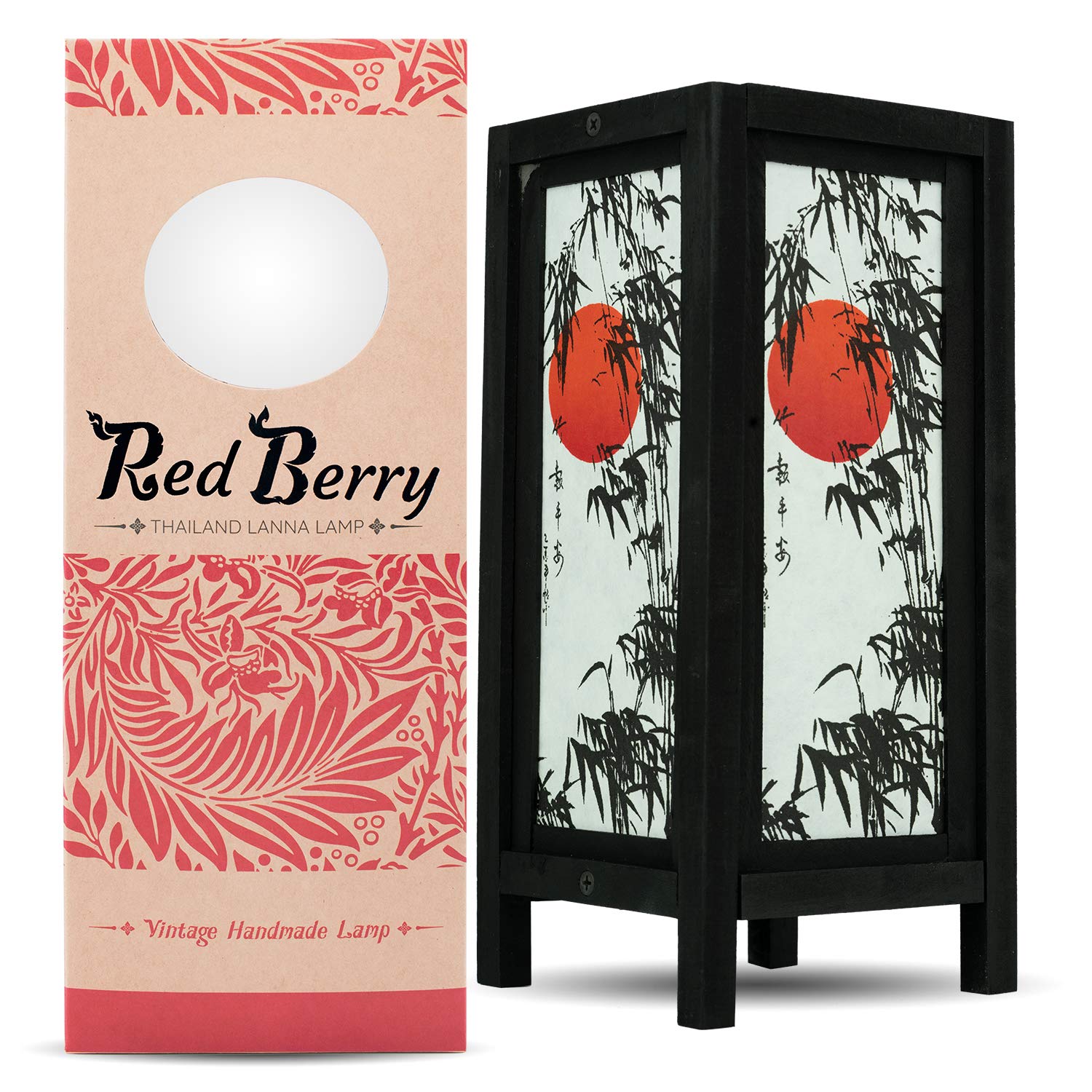 Red Berry Thai Lanna Lamp - Vintage Handmade Bamboo Tree Art Floor/Table Light - Black - Model SG_B00BD6E5CE