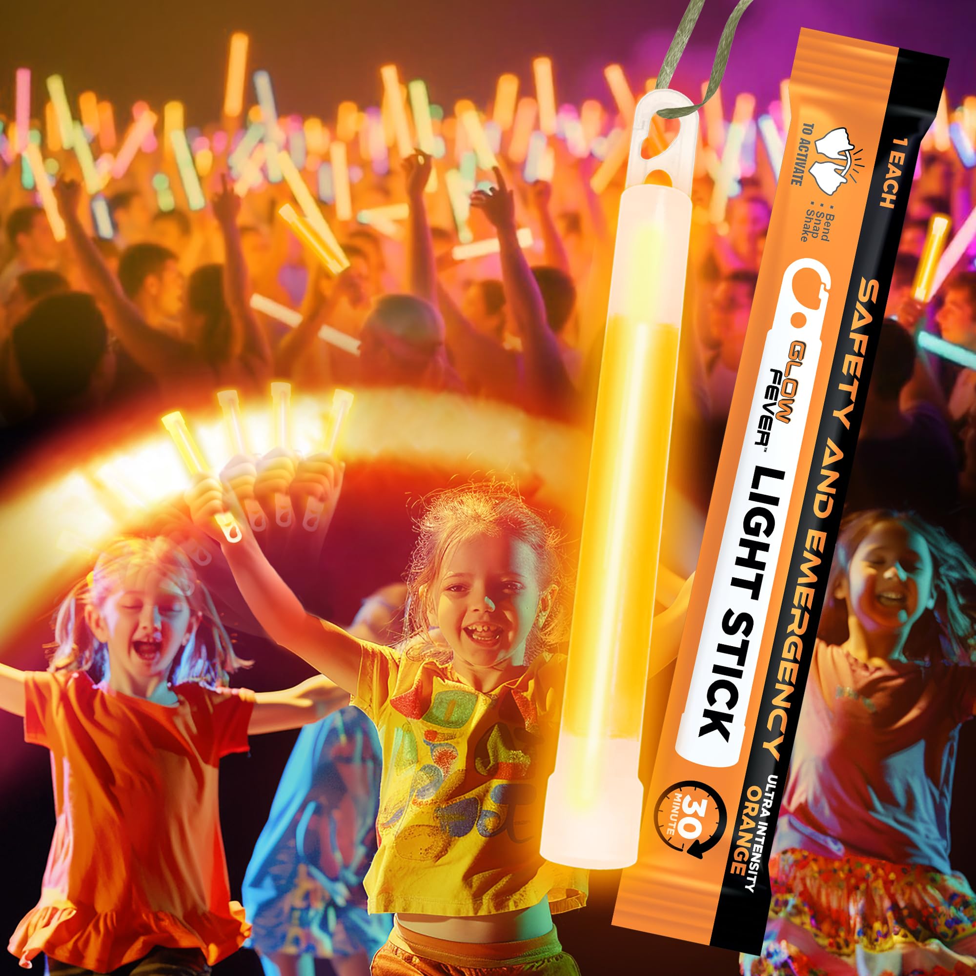 Glow Fever Glow Sticks - Military Grade, Super Bright, 30 Min Duration, 10PCS, Orange, Model 1212PRO