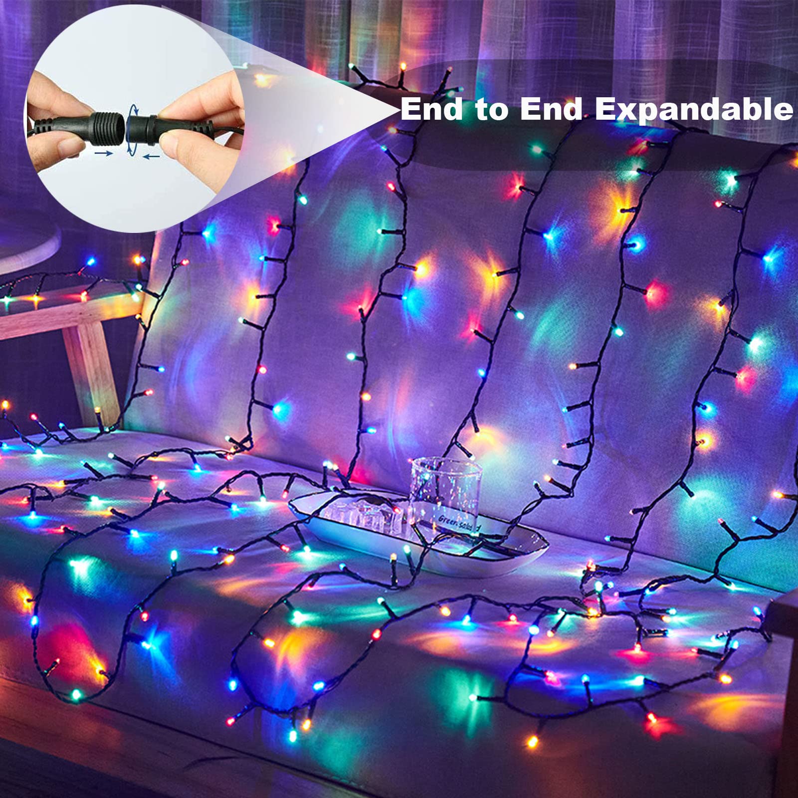 VTECHOLOGY 300 LED Christmas String Lights, Multicolor, Indoor/Outdoor, 8 Modes, UL Certified, Model QL300IE
