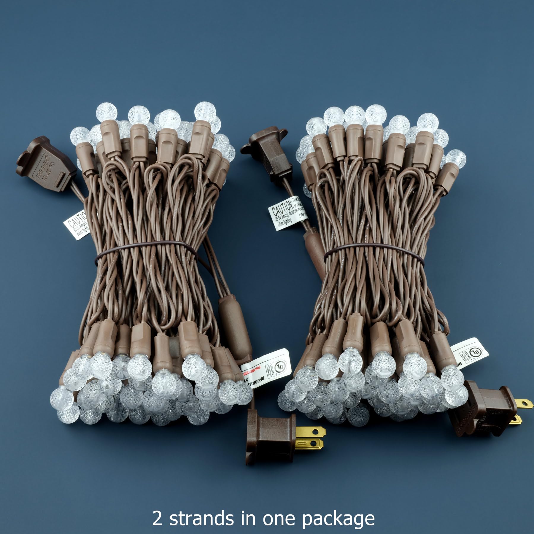 YULETIME G12 Christmas Lights, 140 Count, 48 Feet, Warm White, Brown Wire, Waterproof, UL Certified, Model BLF-L-70E/2F(0.08