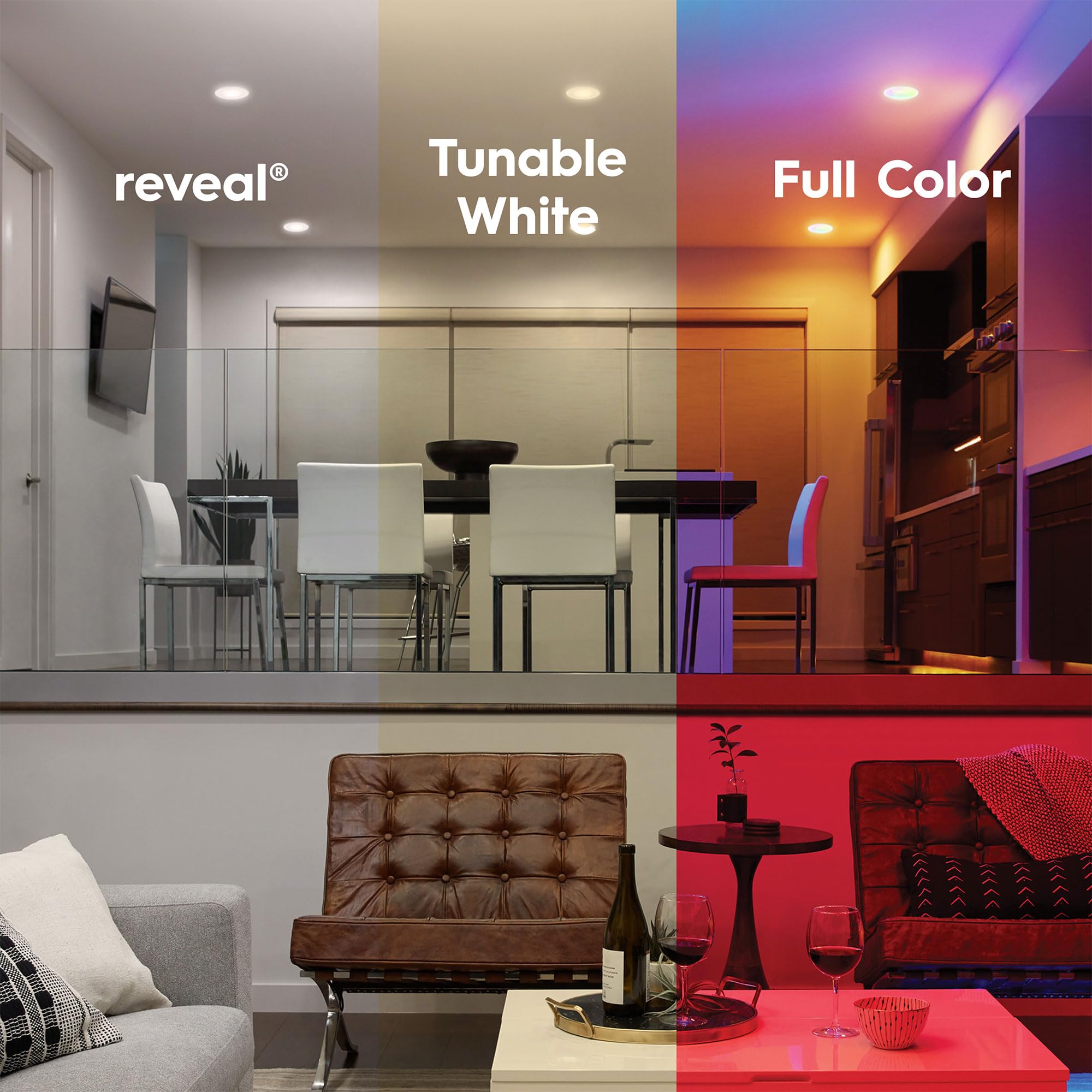 Cync GE Reveal Smart LED Recessed Downlight, WiFi Color Changing, 6in, 2-Pack, Matter Compatible, Works with Alexa & Google Home