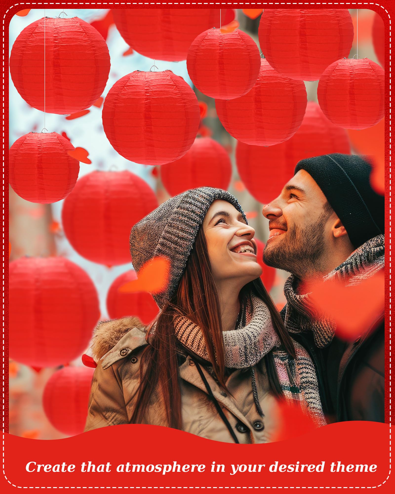 Treela 48 Pcs Paper Lanterns, Red Chinese Round Hanging Lamps, Decorative for Birthday Parties, 4/6/8/10 Inch, Paper Material