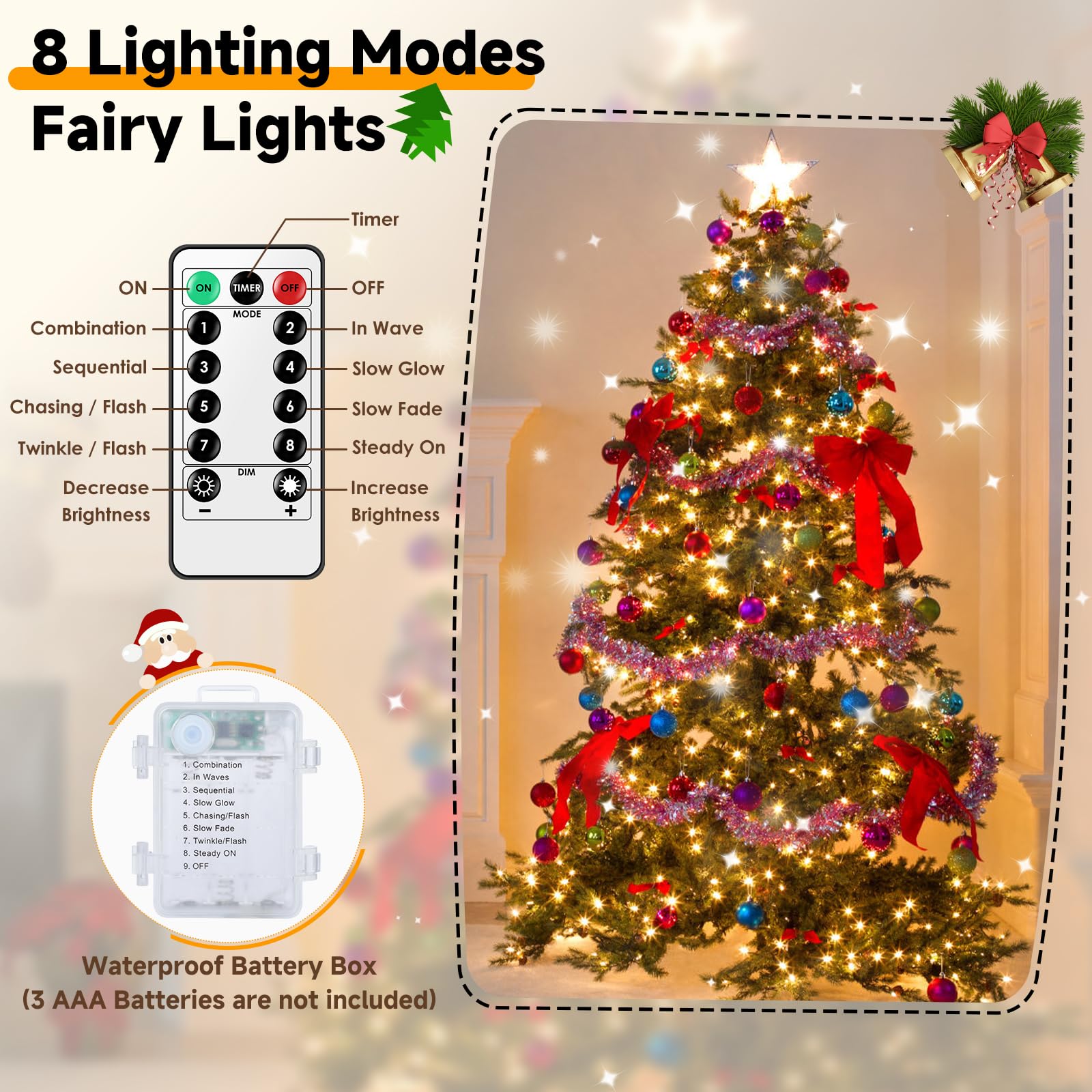 Mlambert 8 Pack 40Ft Fairy Lights Battery Operated With Remote & Timer, Waterproof Dimmable Twinkle Light 8 Modes For Indoor Out