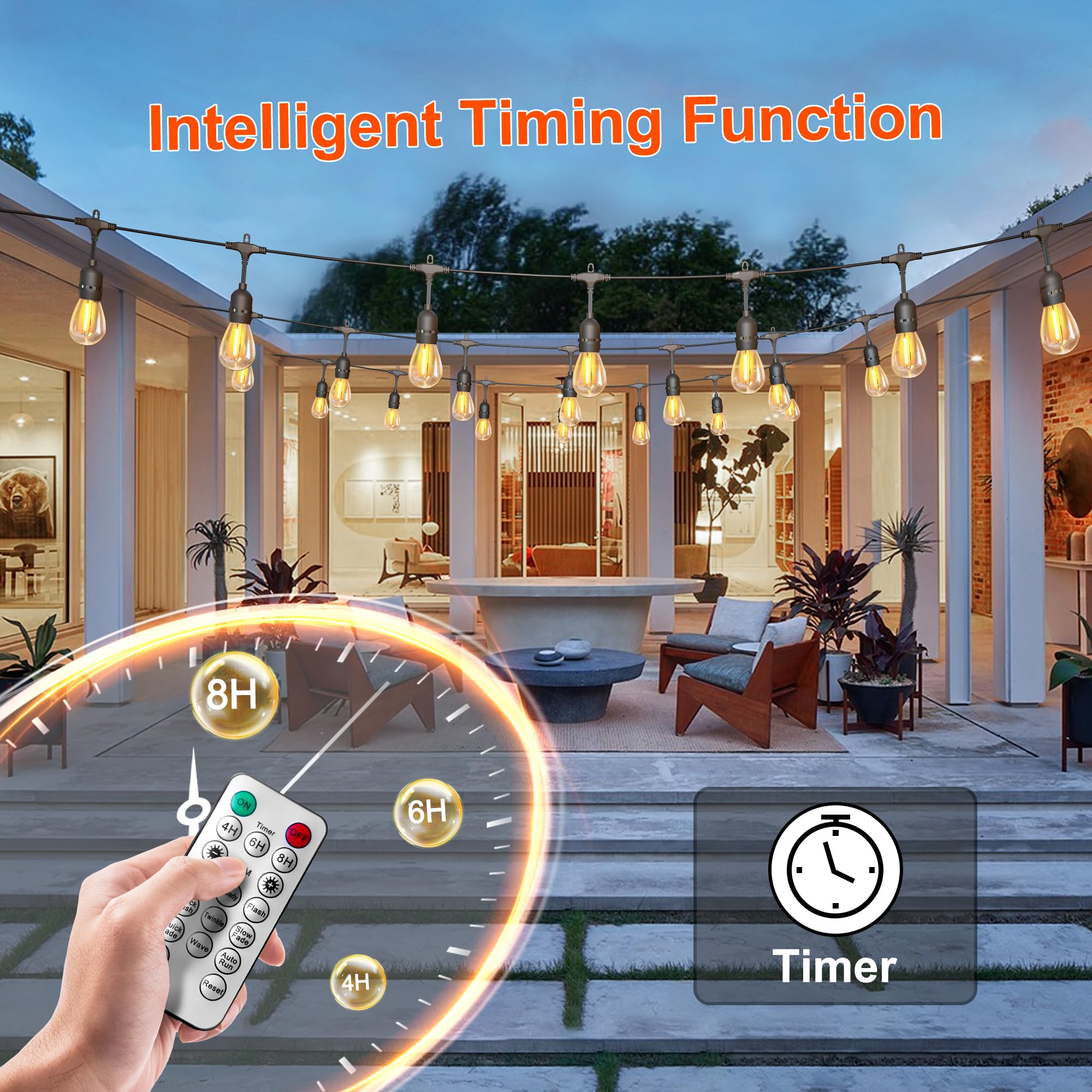 BLIATLUS 100FT Solar String Lights Outdoor Waterproof with Remote Control Solar Patio Lights 30+2 shatterproof LED E26 S14 Bulbs