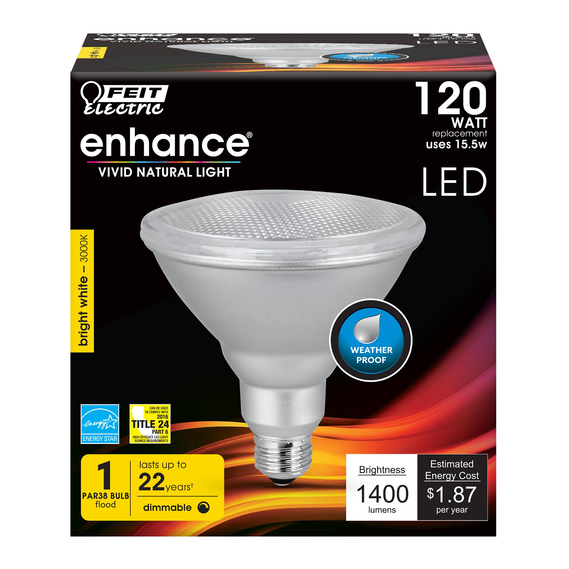 Feit Electric PAR38 LED Bulb - 120W Equivalent, 3000K Bright White, 1400 Lumens, E26 Base, Non-Dimmable, 1 Pack,