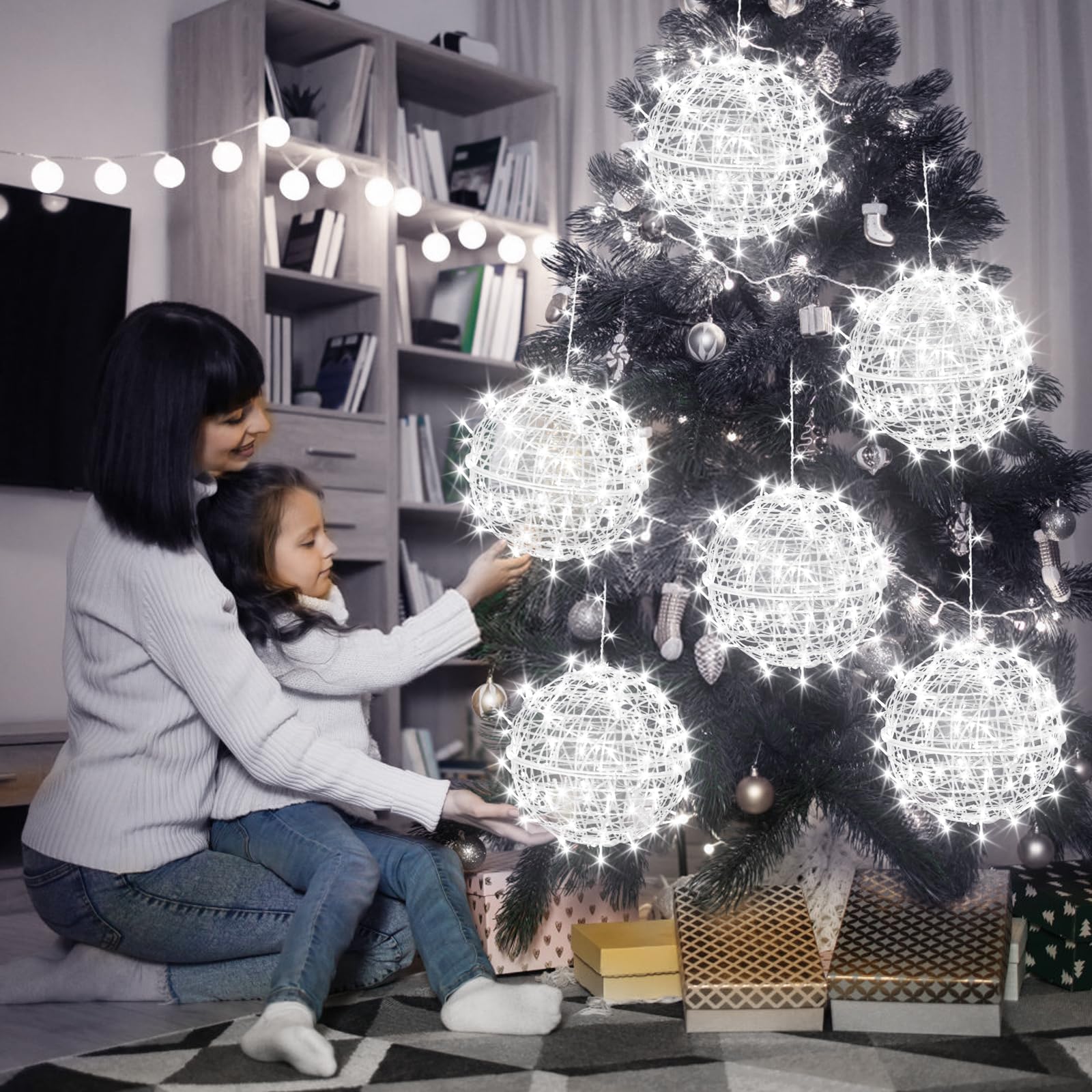 Baung Christmas String Lights, 4 Pack 11.81in Sphere Lights, Cool White, Model BG-CL02M138L, for Outdoor and Indoor Decoration