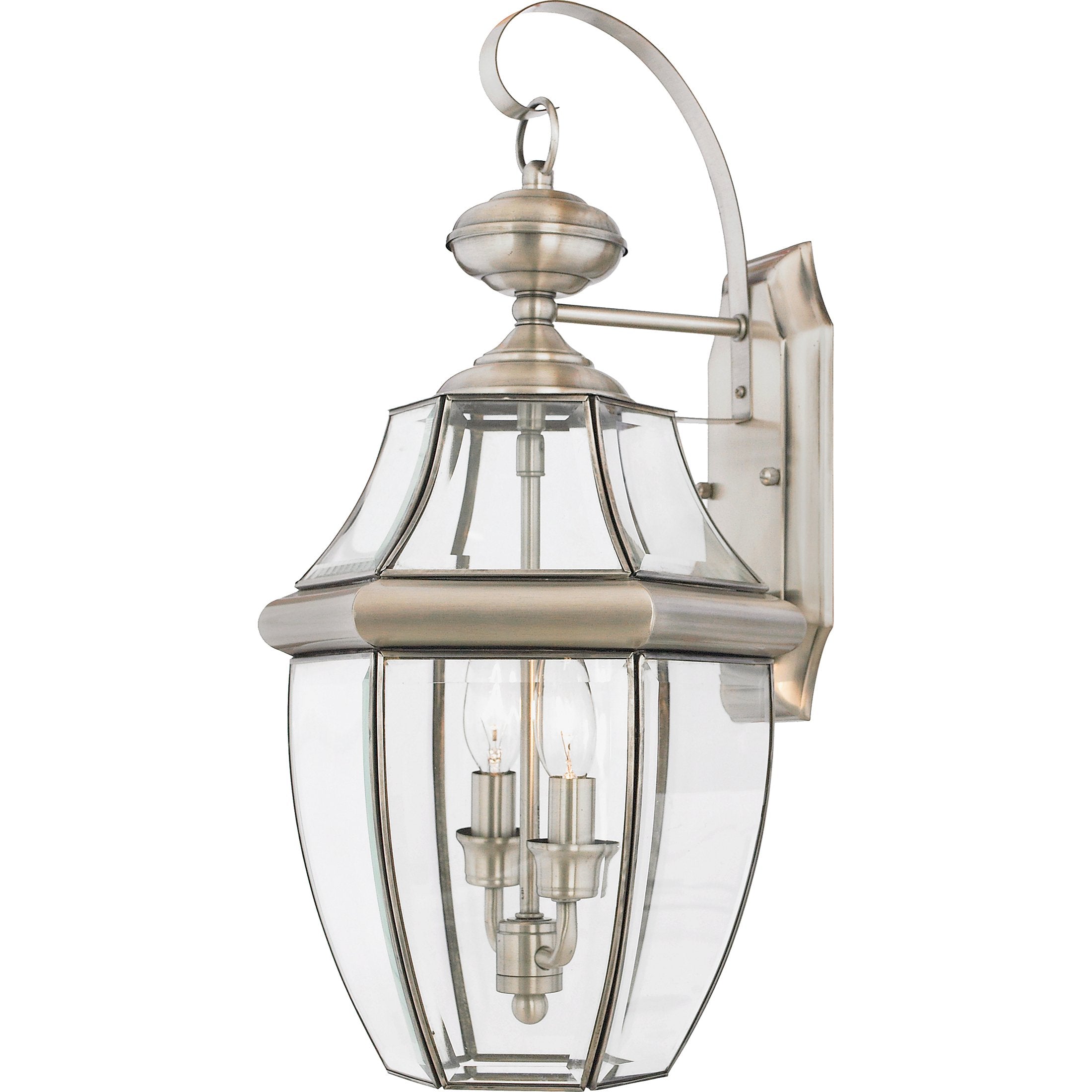 Quoizel Newbury 20 Outdoor Wall Lantern, 2-Light Pewter with Clear Beveled Glass, E12 Base, French Country Style