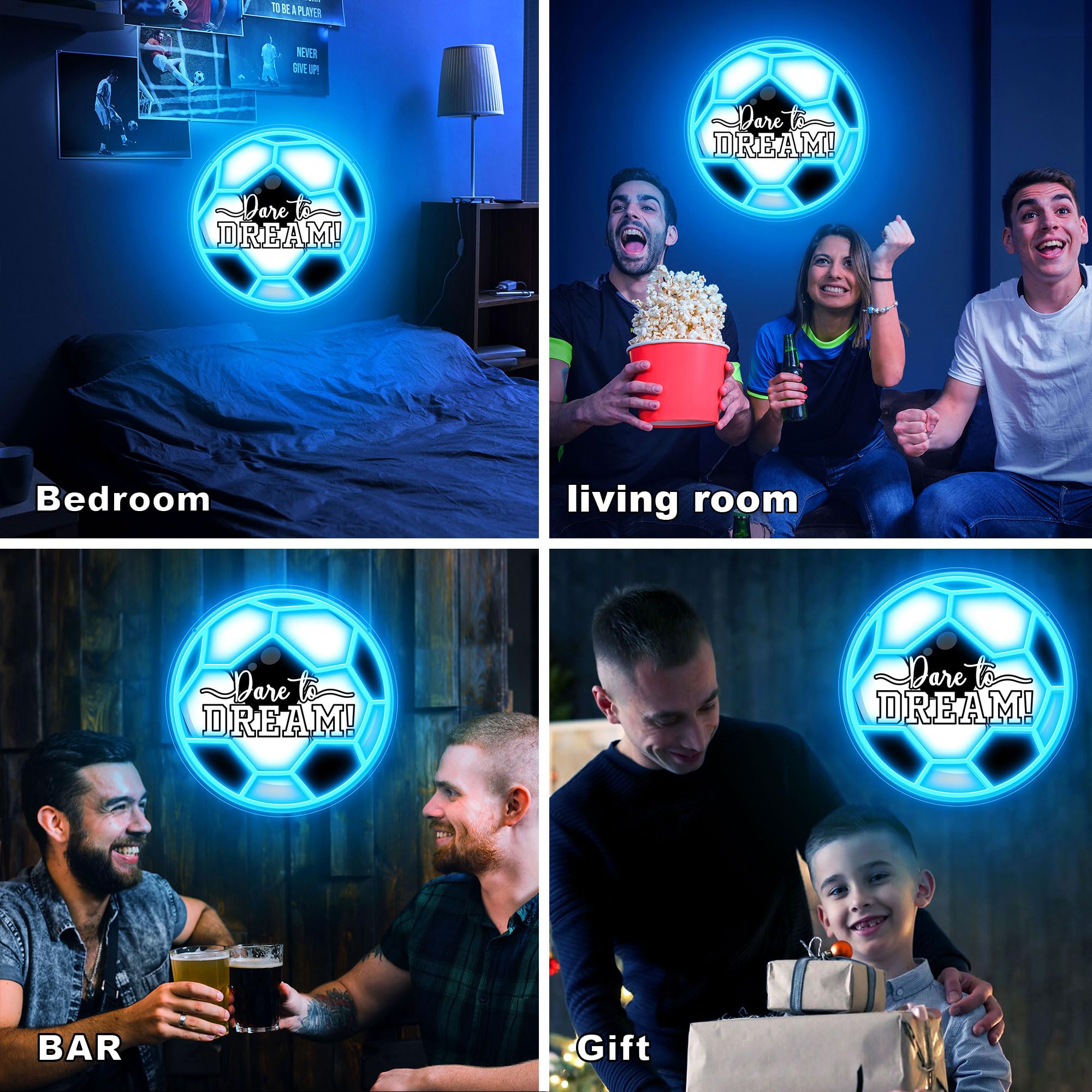 CULOIS Soccer Neon Sign - Dimmable LED Wall Decor, Ice-Blue Acrylic, USB Powered, Ideal for Kids Room and Holiday Gifts