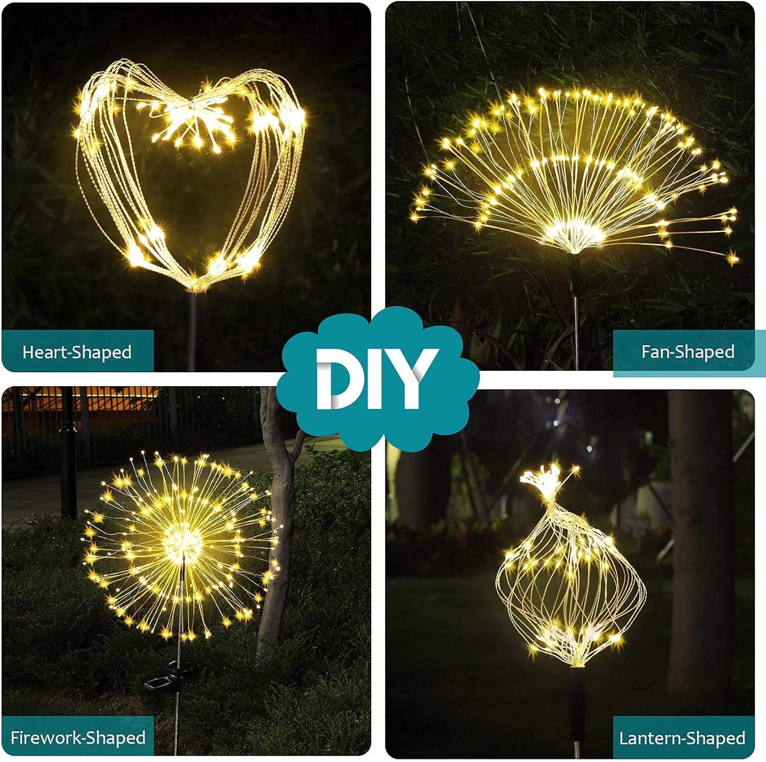 JJGoo Solar Firework Lights, 2 Pack, 150 LEDs, Waterproof, Warm White, Model KM5003B1