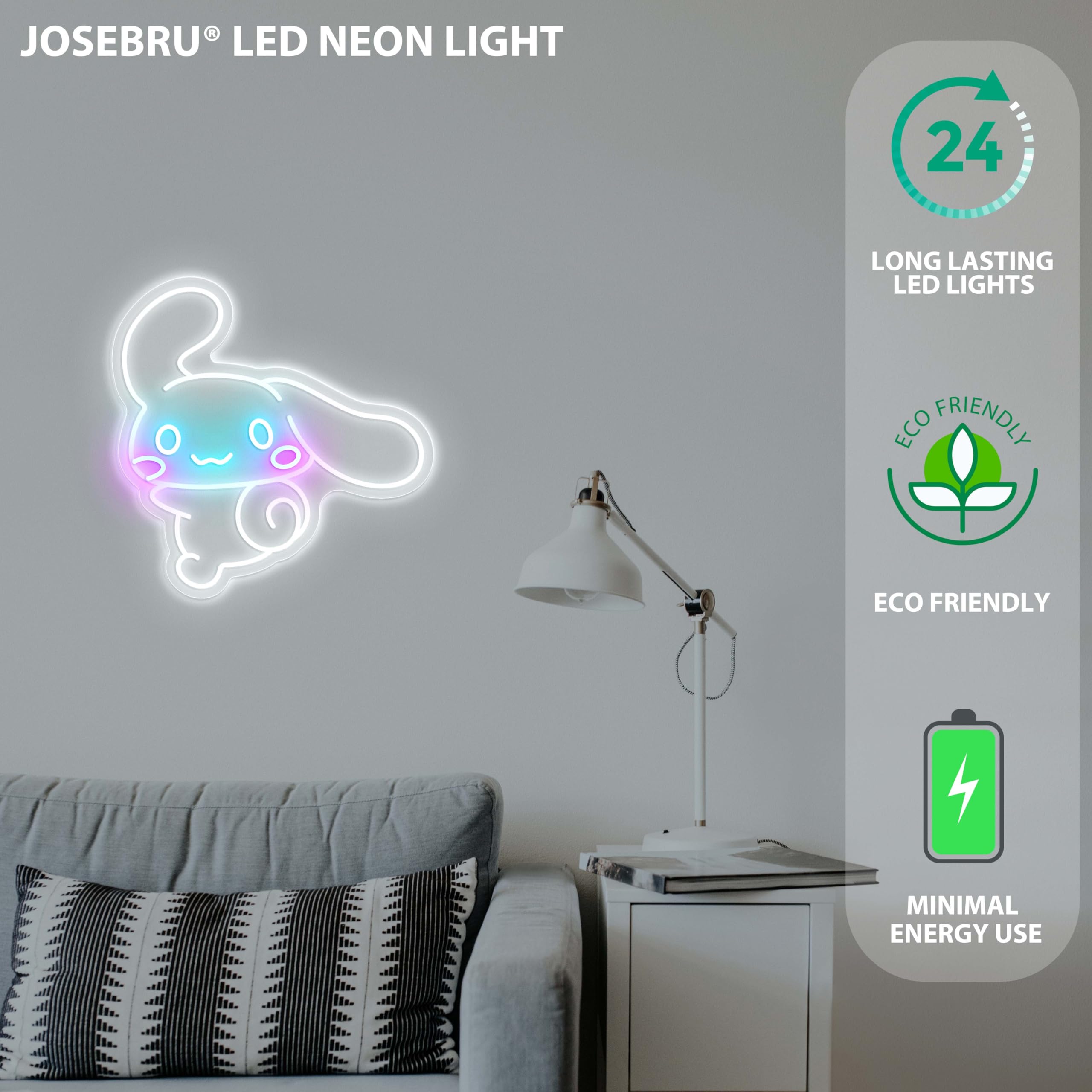 JOSEBRU Neon Sign CinnamoRoll Wall Decor for Bedroom & Game Room, 16.14inx12.20in, Multicolors