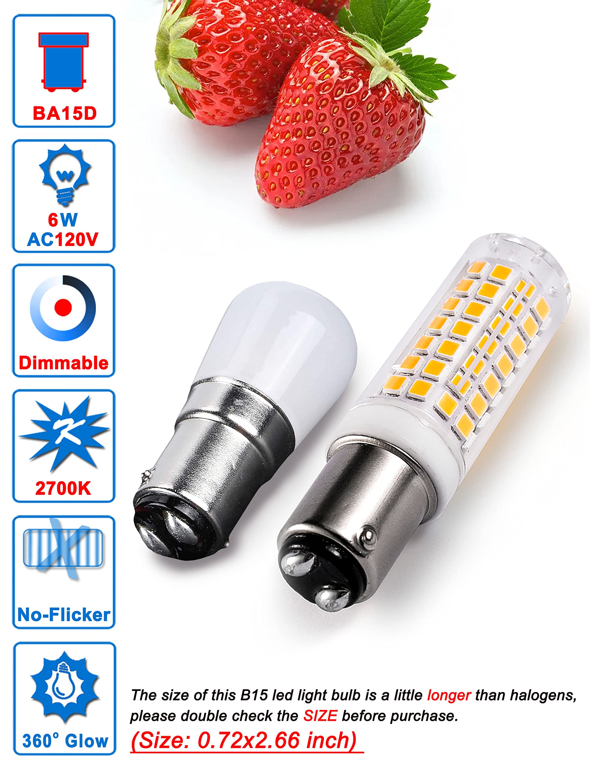 Ziomitus BA15D LED Bulbs, Dimmable 6W, Warm White, 2700K, Double Contact DC Bayonet Base, 5 Count, Model MZCBA