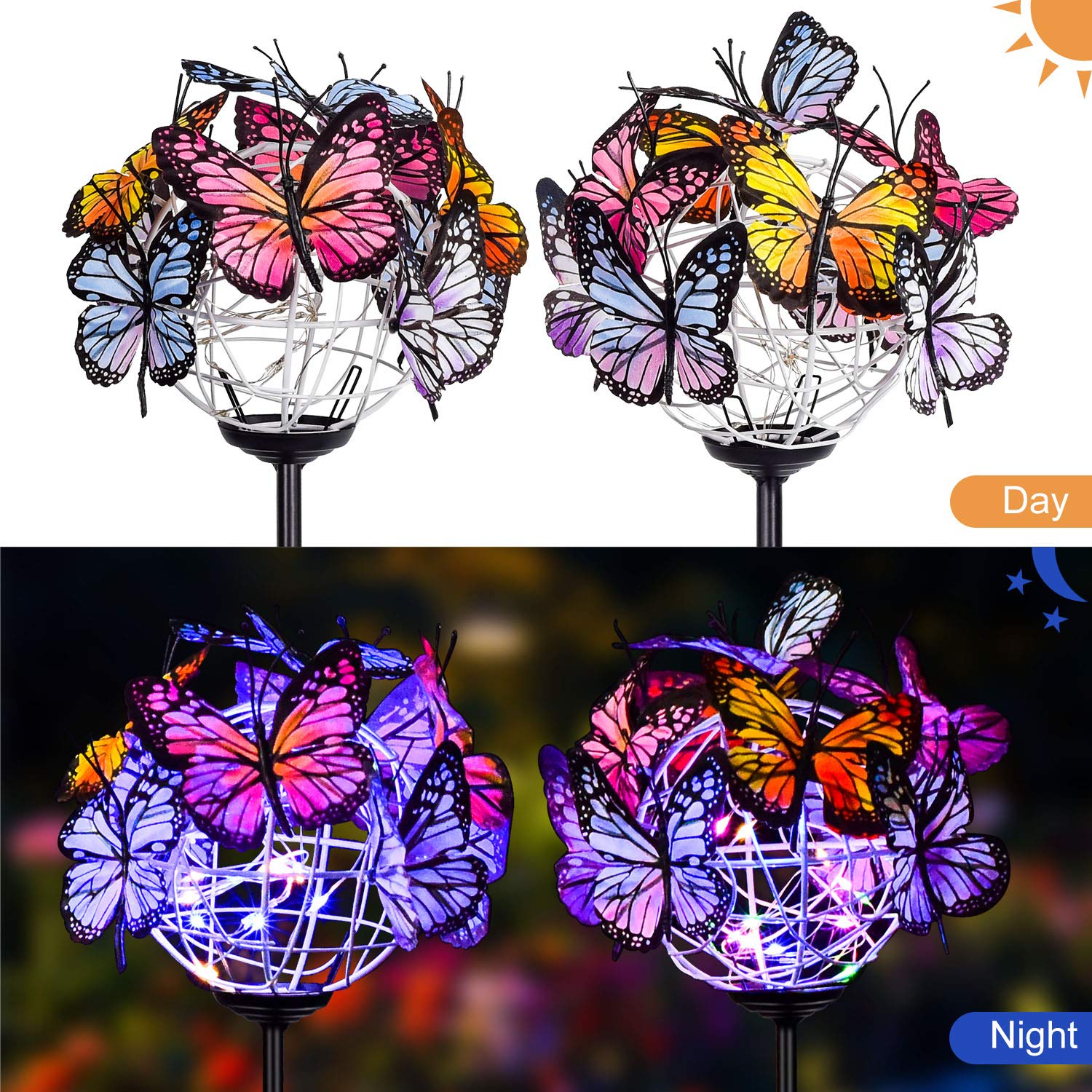 Doingart Solar Garden Lights - 2 Pack Butterfly Stake Lights With Copper String, Multicolor
