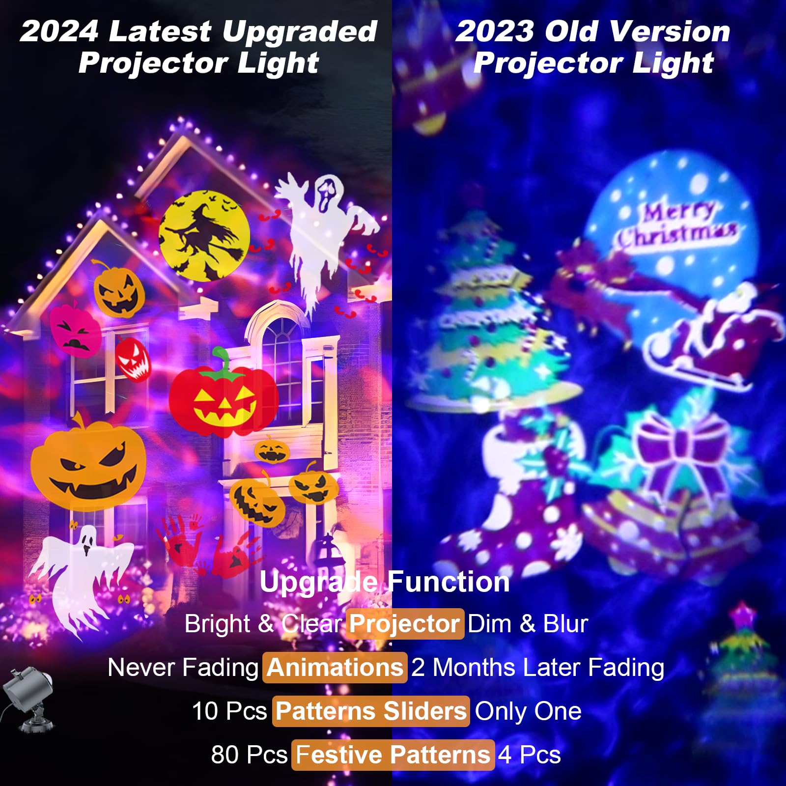 FLITI 2024 Valentine Projector Lights - 10 Slides, 8 Patterns, Black-A, TC18, 3D Ocean Wave, Holiday Home Decor