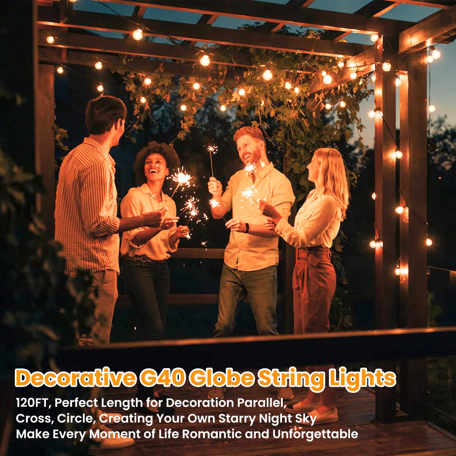 120Ft Outdoor G40 Led Globe String Lights Dimmable Waterproof Shatterproof Light Strings With 60 Bulbs Connectable Commercial Ha