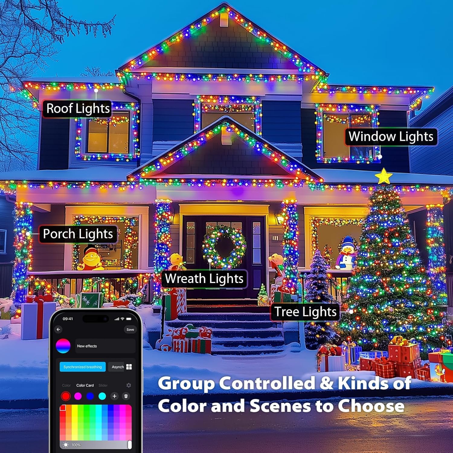 Jmexsuss App Controlled Color Changing Christmas Lights, 66Ft 200 Led Rgb String Lights Green Wire With Remote, Smart Christmas