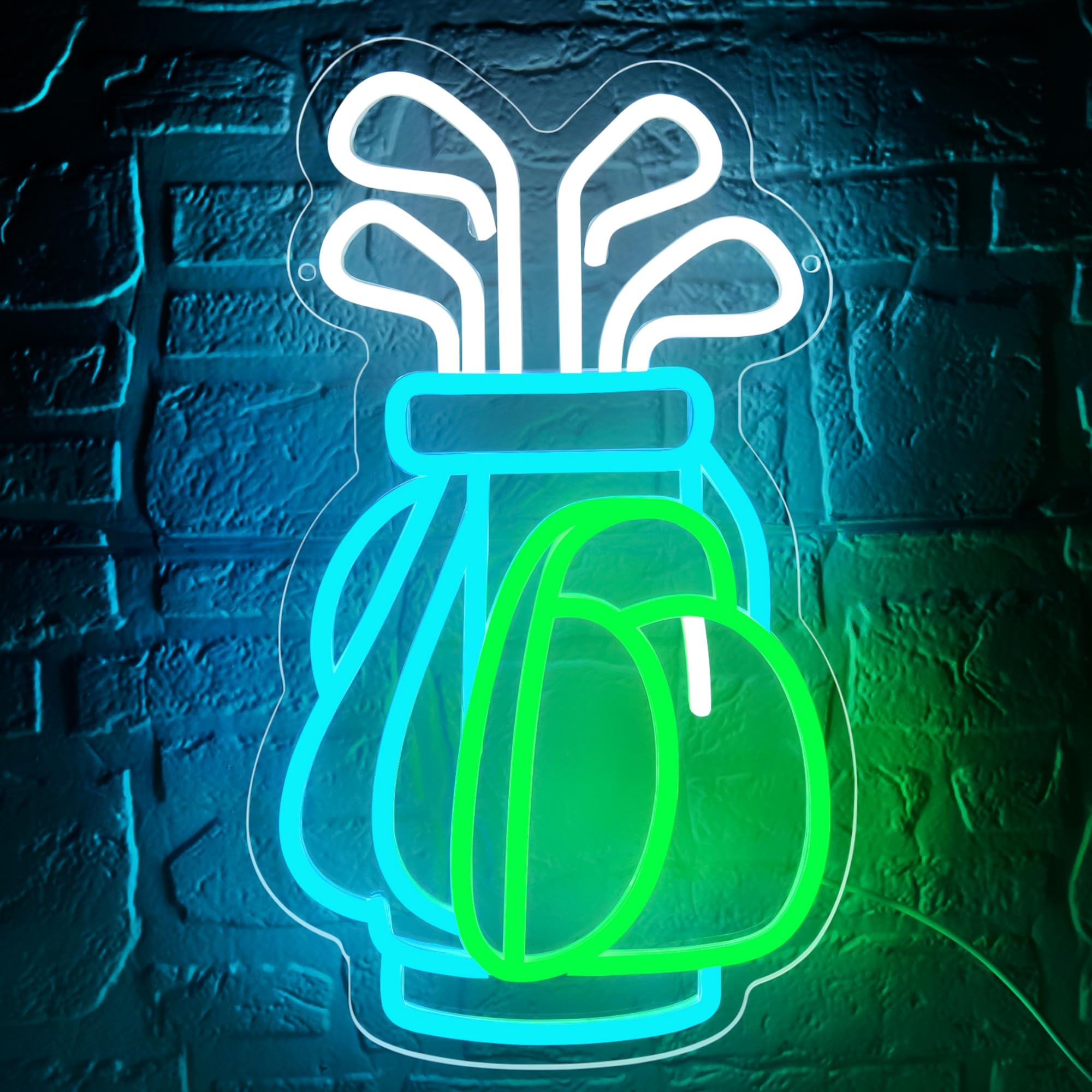 attneon Golf Neon Sign Wall Decor LED Light 13x10.2 inches Acrylic Green Yellow White Orange
