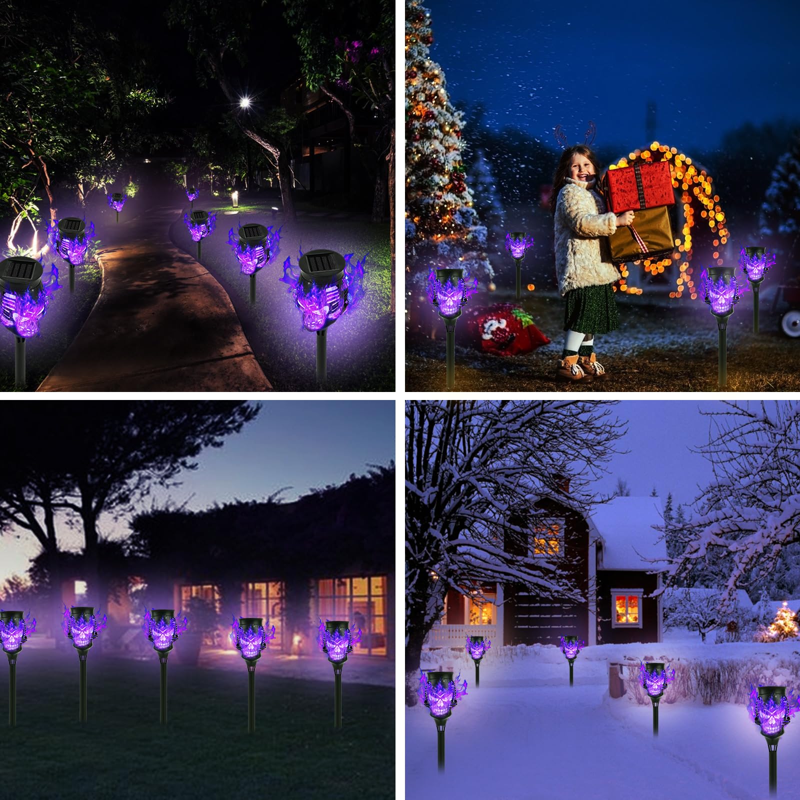 Oalysam Spooky Skulls Solar Torch Lights - 8-Pack Flickering Flame Torches for Enchanting, Waterproof Outdoor Solar Powered Ligh
