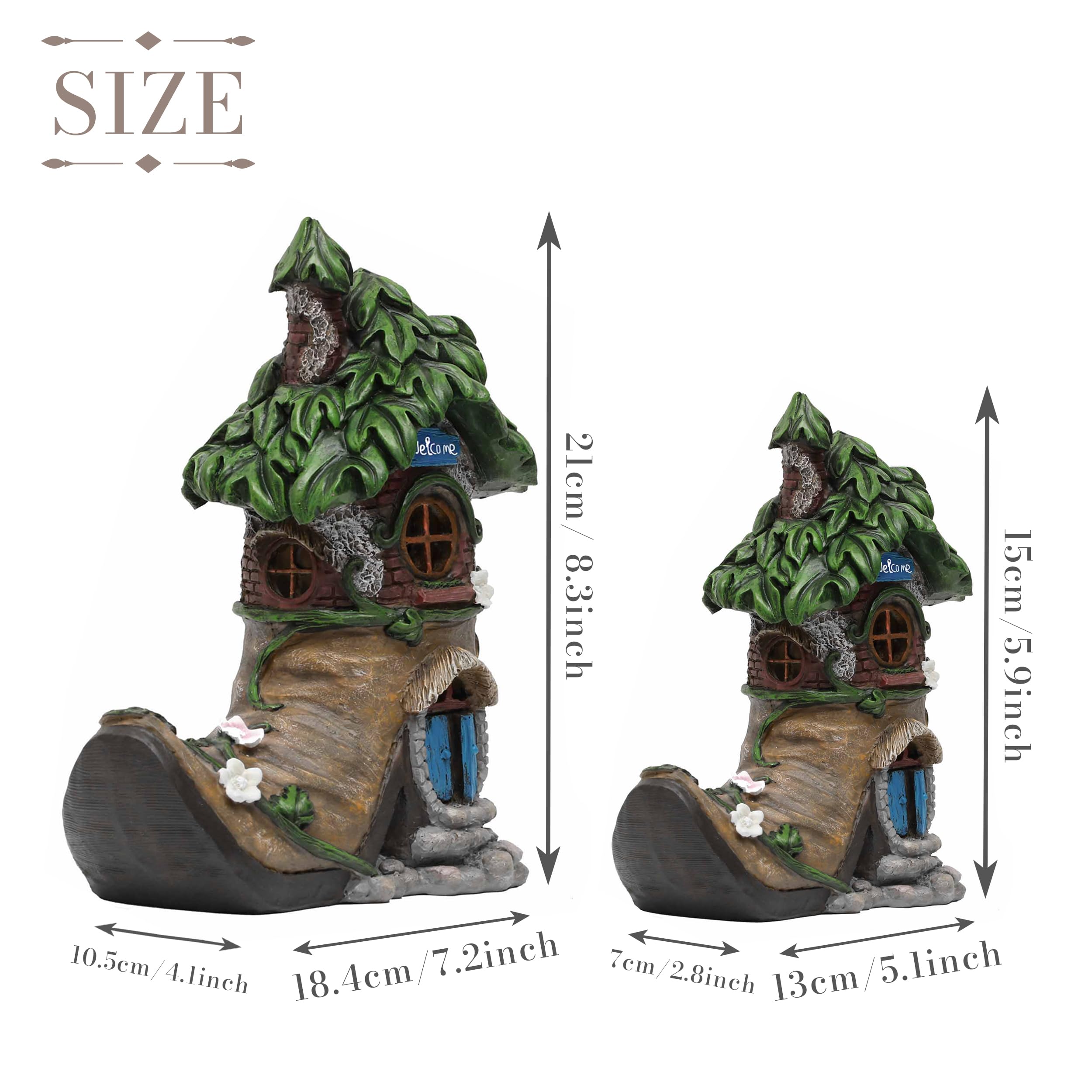 TERESAS COLLECTIONS Boot Fairy House Garden Statue with Solar Light, 6in Multicolor Resin Outdoor Decor