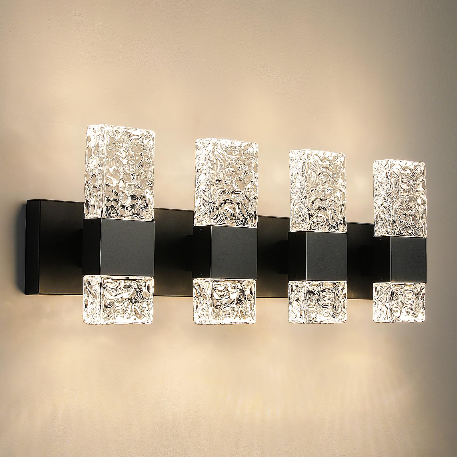 Epinl Black Bathroom Vanity Light Fixtures Bathroom Light Fixtures Over Mirror 4-Light 4000K Led Crystal Wall Sconces Modern 40W Brushed Hardwired Wall Lights For Bathroom Bedroom Living Room