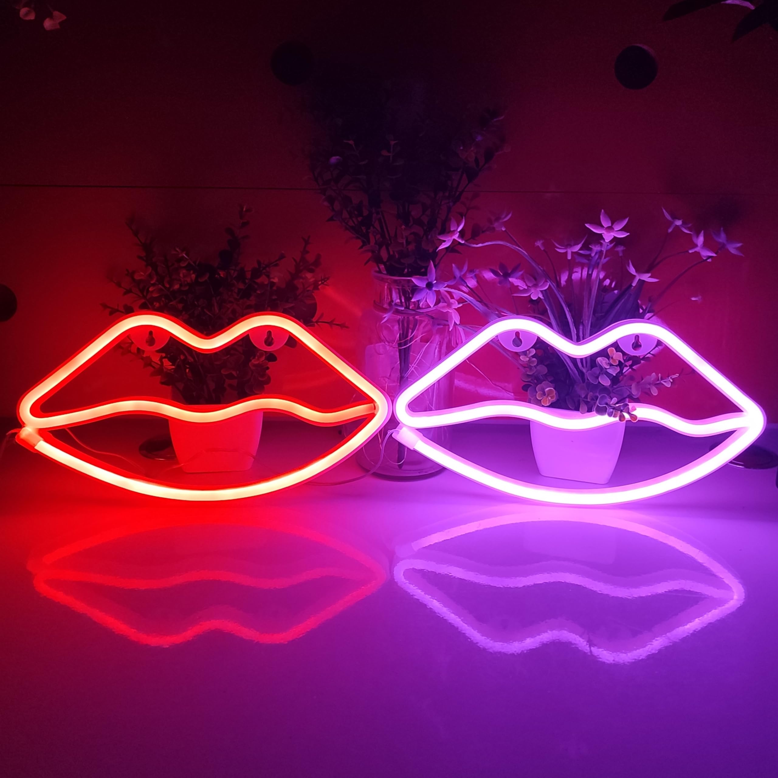 JYWJ Lip Neon Sign LED Table Decoration USB/3-AA Battery Powered 10.2inL x 7.9inW Red Model JJ-NEON-06