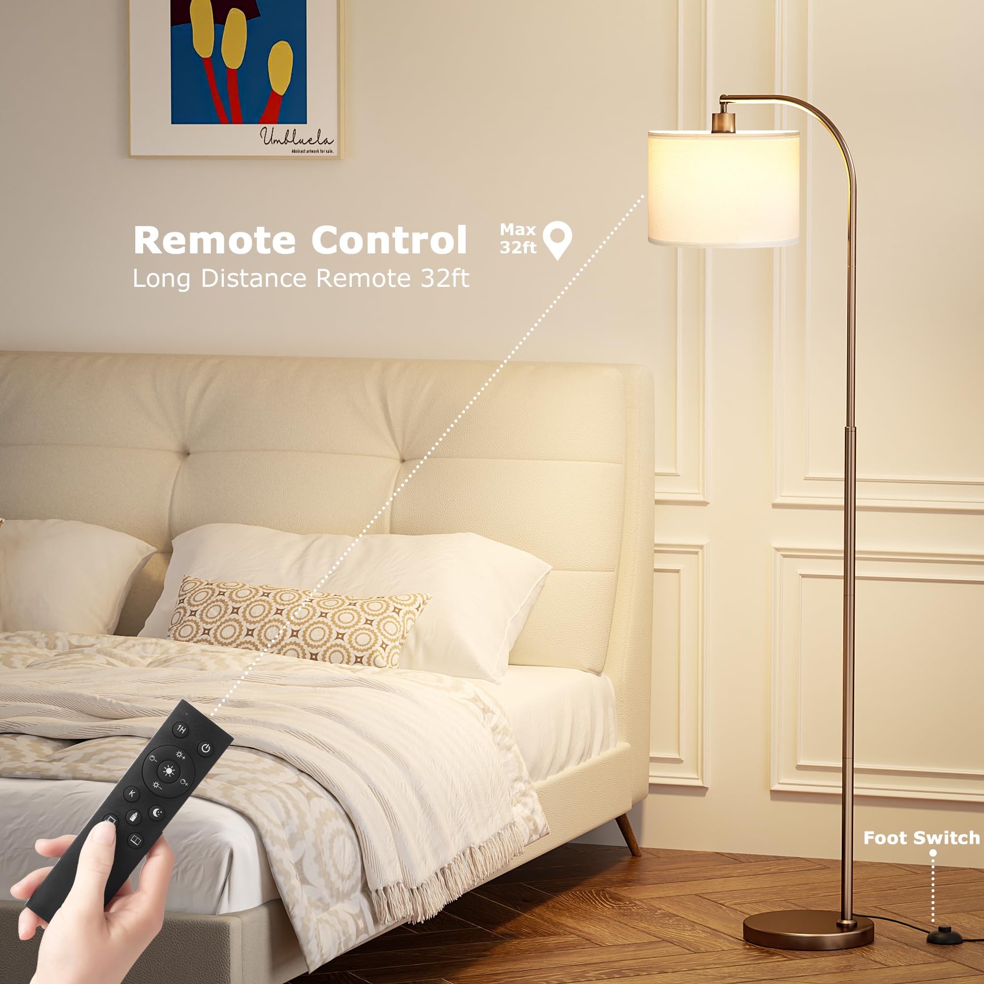 Arc Floor Lamp With Remote And Stepless Dimmable Bulb, Colors Temperature & Brightness Adjustable, Floor Lamps For Living Room(W
