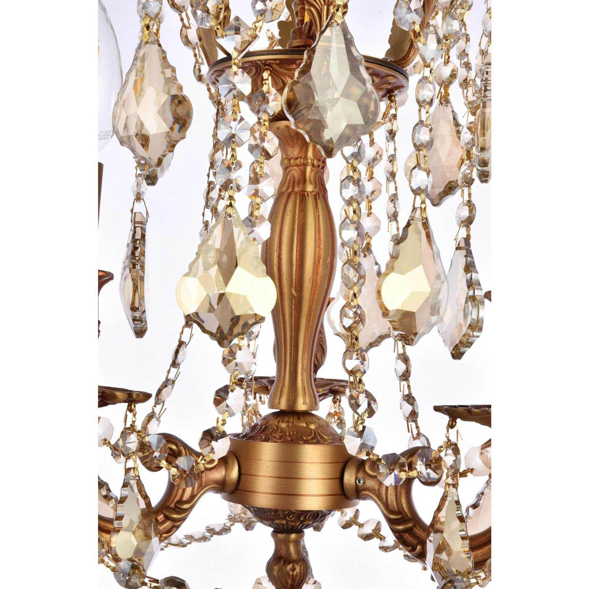 Elegant Lighting 9203D13Fg-Gt/Rc Royal Cut Smoky Golden Teak Crystal Rosalia 3-Light, Single-Tier Crystal Chandelier, 13" X 18", French Gold Finish