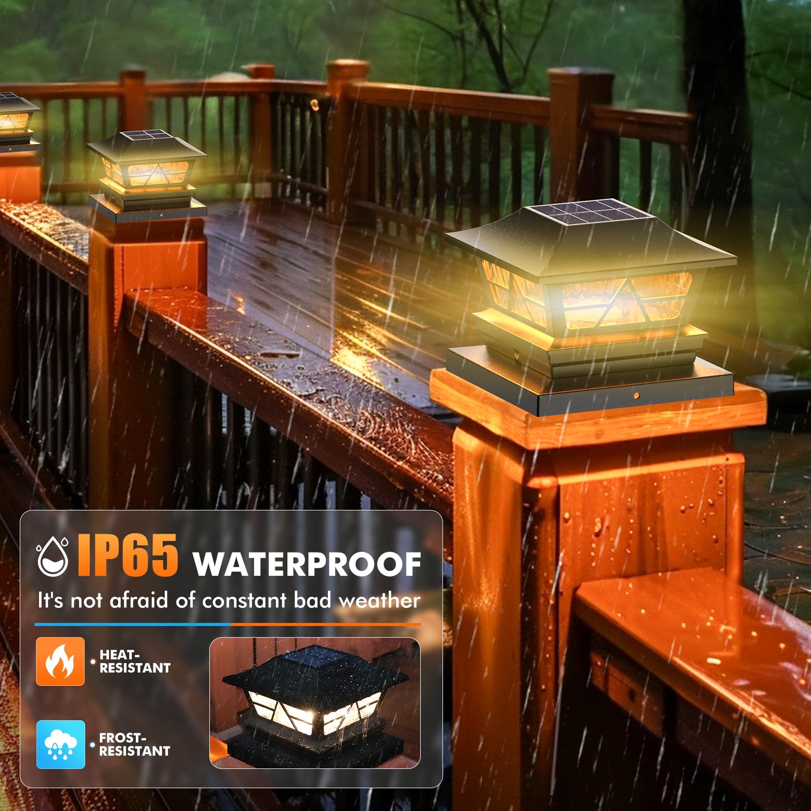 Viewsun Solar Post Lights, Waterproof RGB Color Changing, 8 Pack, Black, for 4x4 5x5 6x6 Vinyl/Wooden Fence, Model VV-LT111