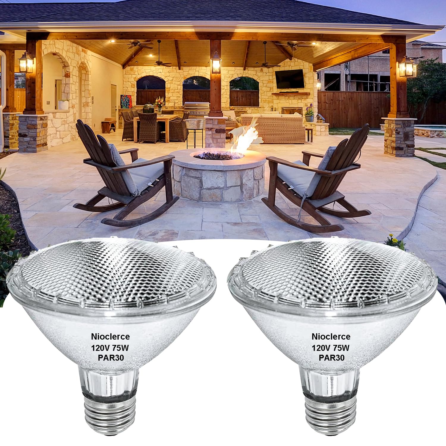 Nioclerce Par30 Halogen Short Neck 75W 120V 800Lm, 2 Pack High Output Halogen Par30 Dimmable 2800K Warm White, E26 Long Lifespan