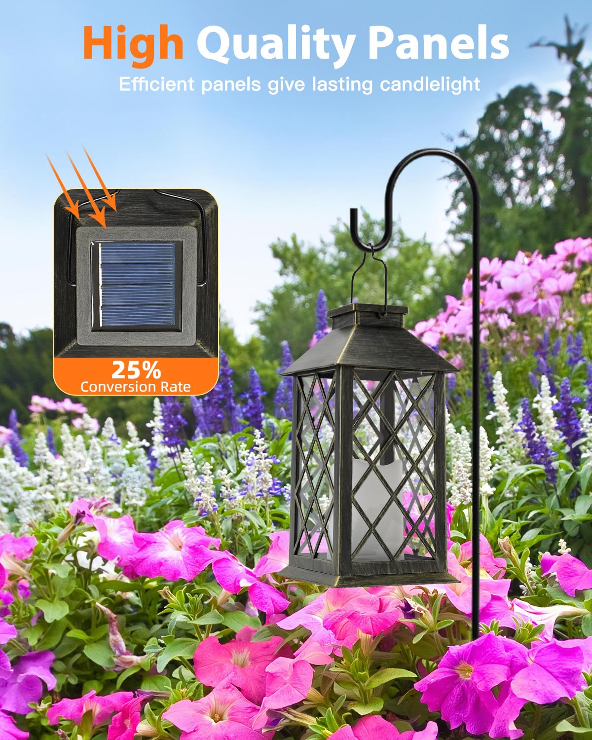 Otdair Solar Lanterns 14" Outdoor Waterproof LED Flickering Candle, 2 Pack, Metal Color, Plastic, Model DWDL-2